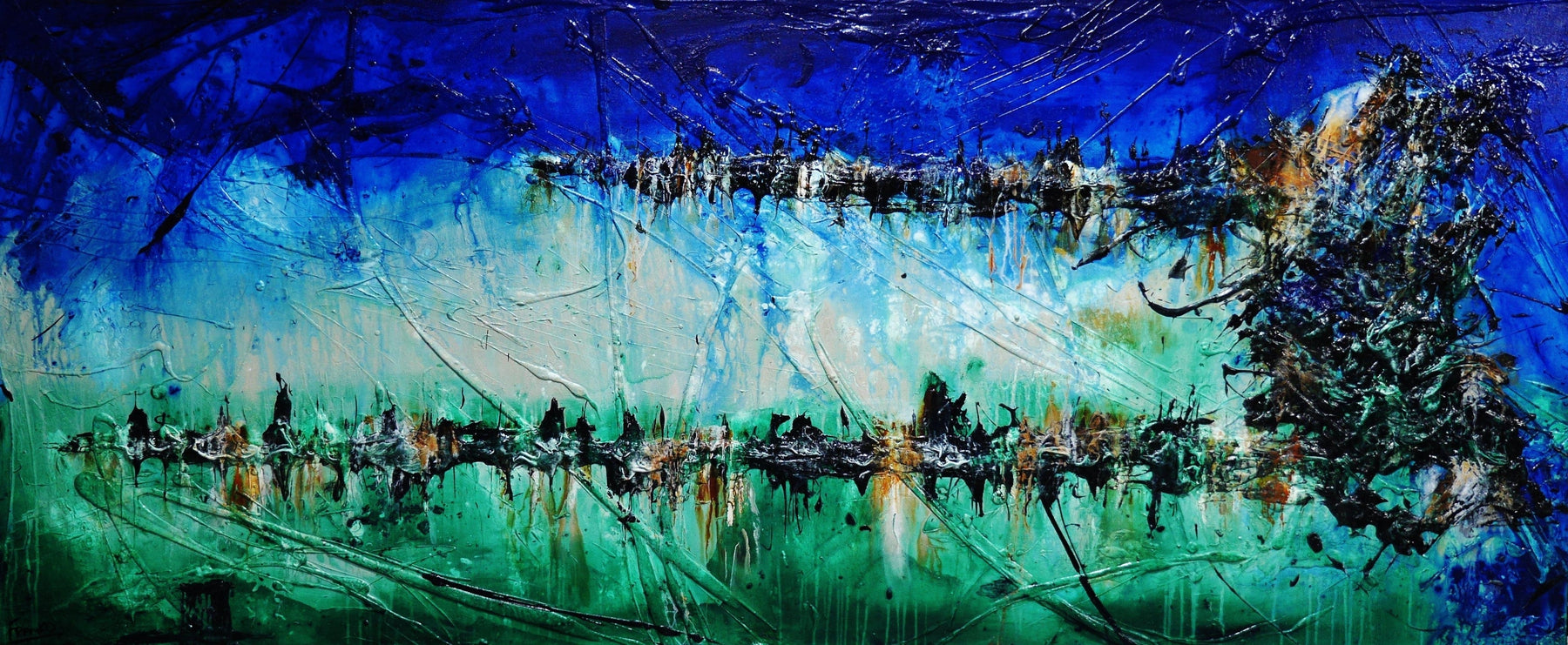 Nature 240cm x 100cm Blue Green Textured Abstract Painting (SOLD)-Abstract-[Franko_Artist]-[Australian_artist]-[Gold_Coast]-[Brisbane]-[modern]-[contemporary]-[original]-[Large_artwork]-Franklin Art Studio
