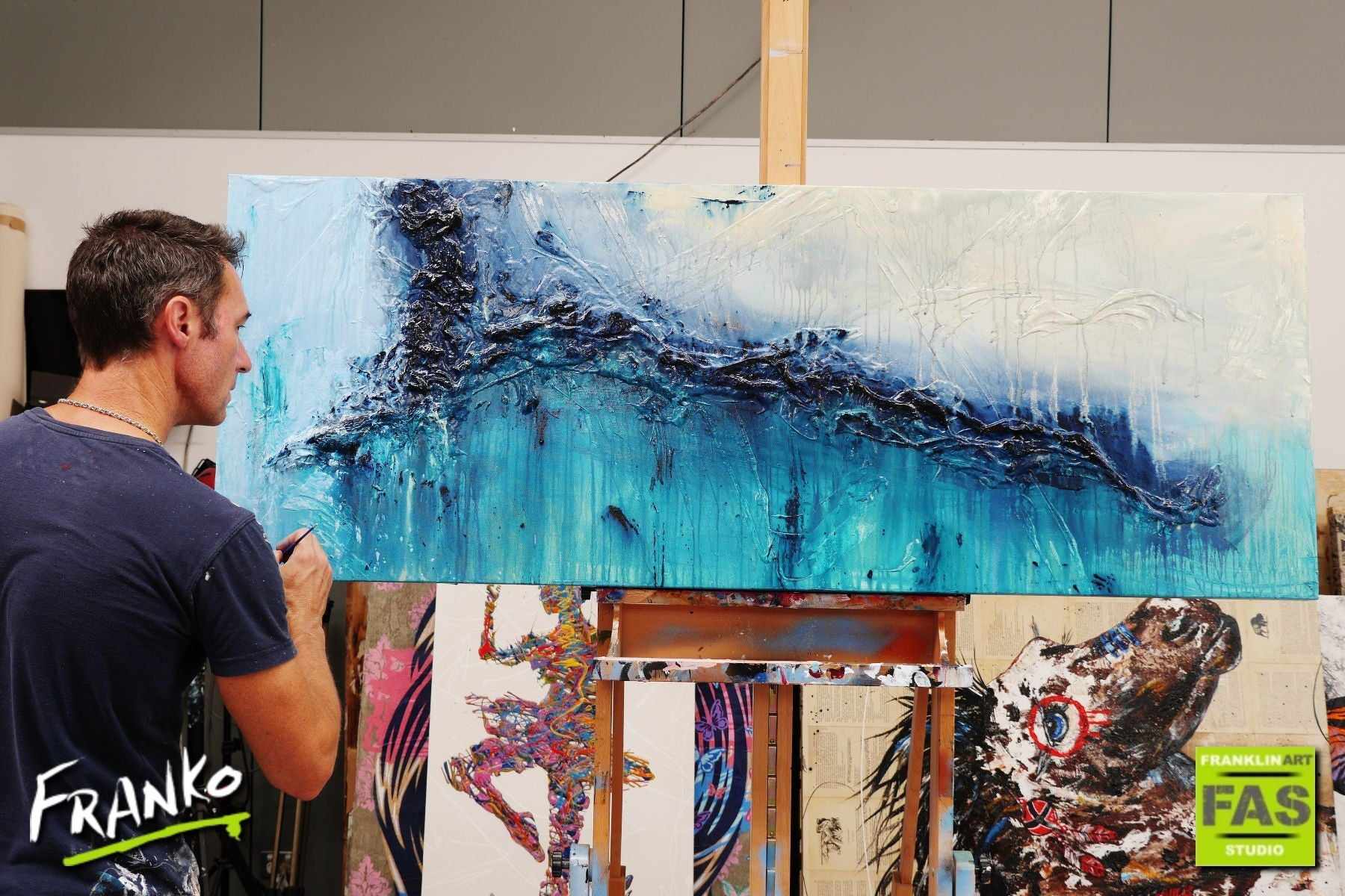 Natures Best 160cm x 60cm Blue Abstract Painting (SOLD)-Abstract-[Franko_Artist]-[The_Block]-[Dream_Homes]-[ideas]- [Grand_Designs]-Franklin Art Studio
