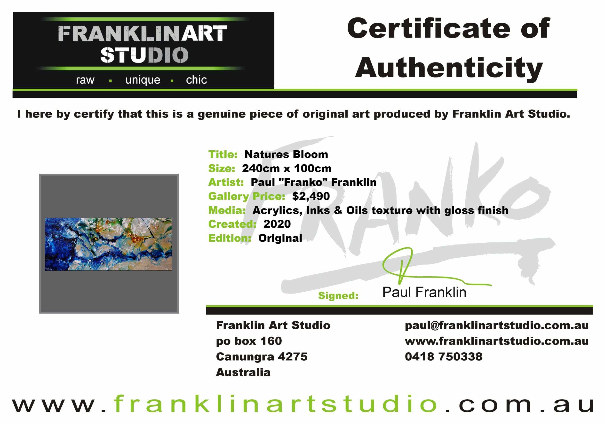 Natures Bloom 240cm x 100cm Blue Grey Green Textured Abstract Painting (SOLD)-Abstract-[Franko_Artist]-[The_Block]-[Dream_Homes]-[ideas]- [Grand_Designs]-Franklin Art Studio