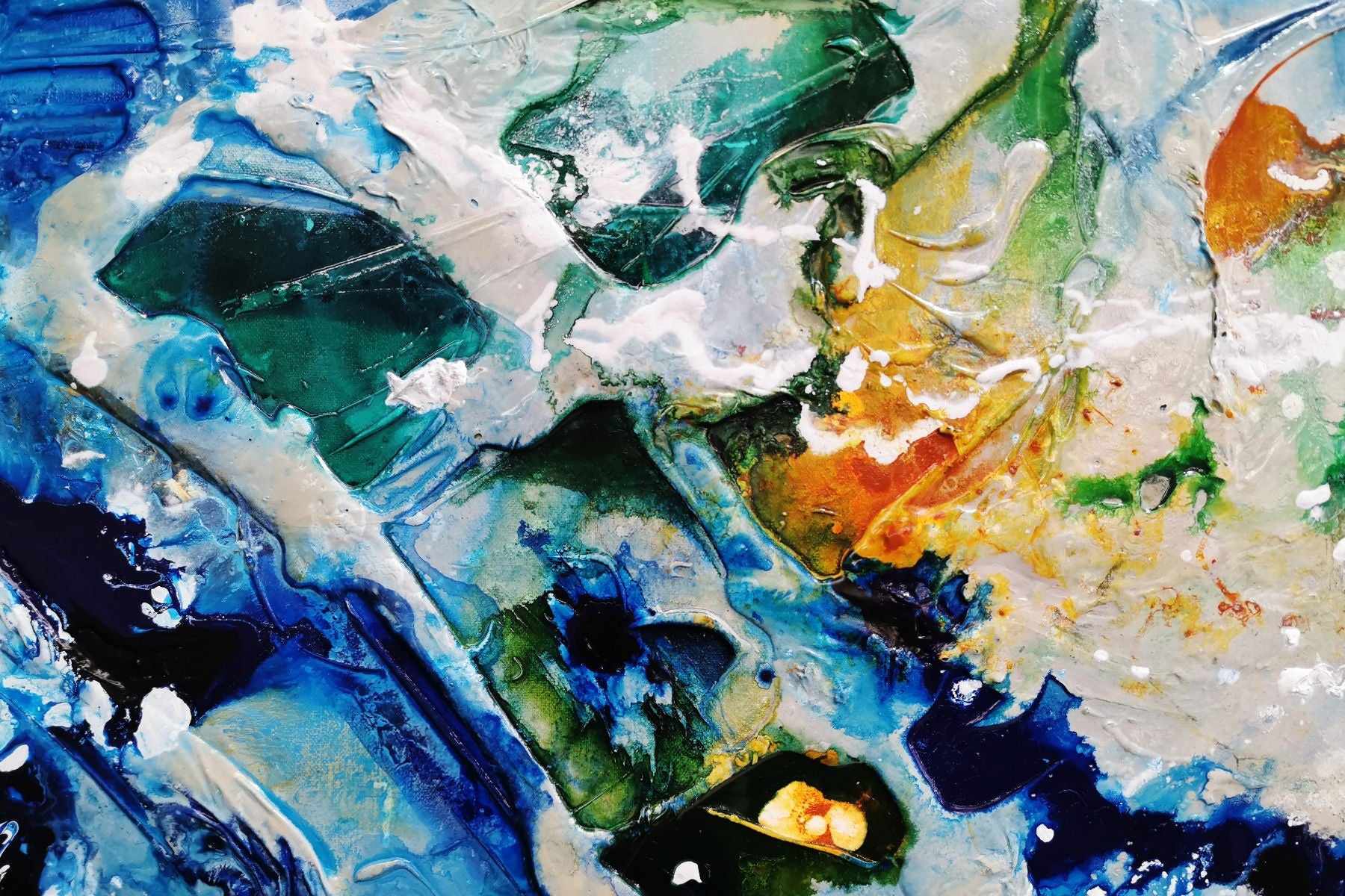 Natures Bloom 240cm x 100cm Blue Grey Green Textured Abstract Painting (SOLD)