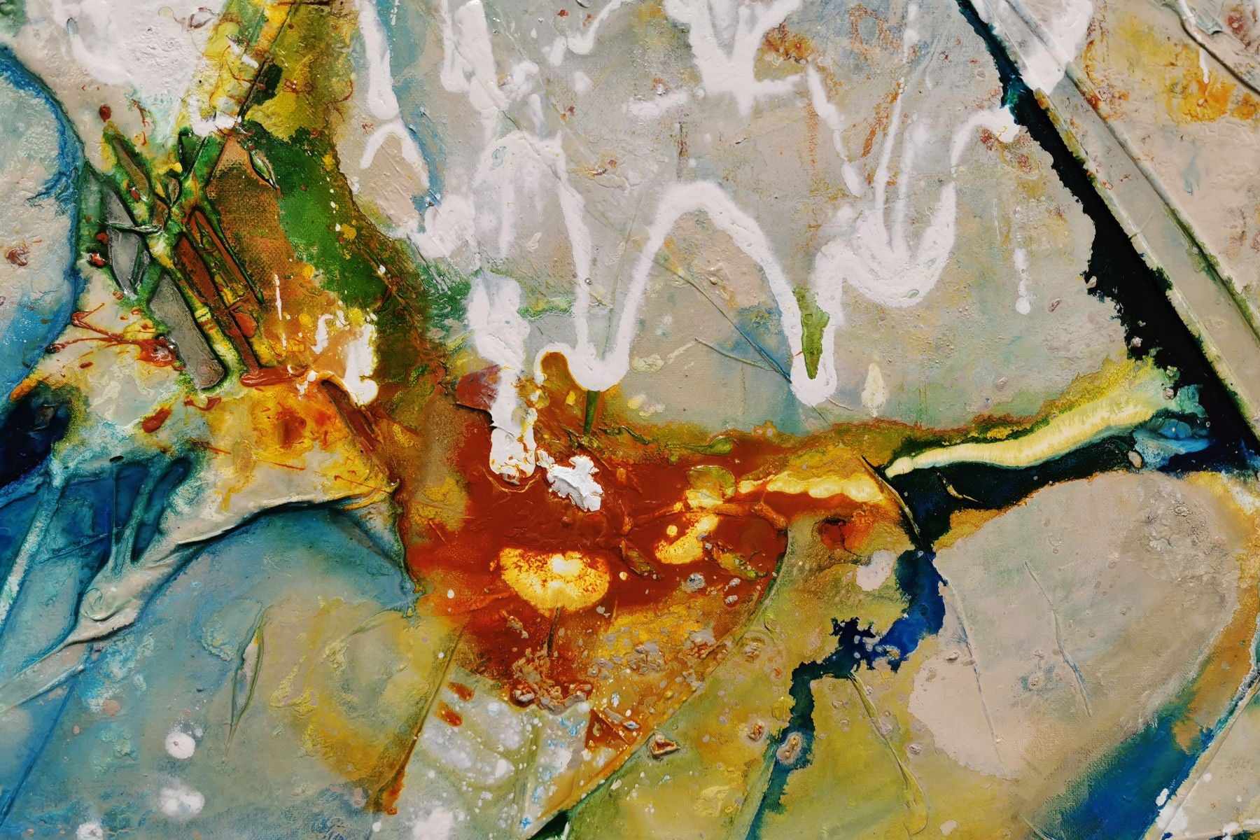 Natures Bloom 240cm x 100cm Blue Grey Green Textured Abstract Painting (SOLD)
