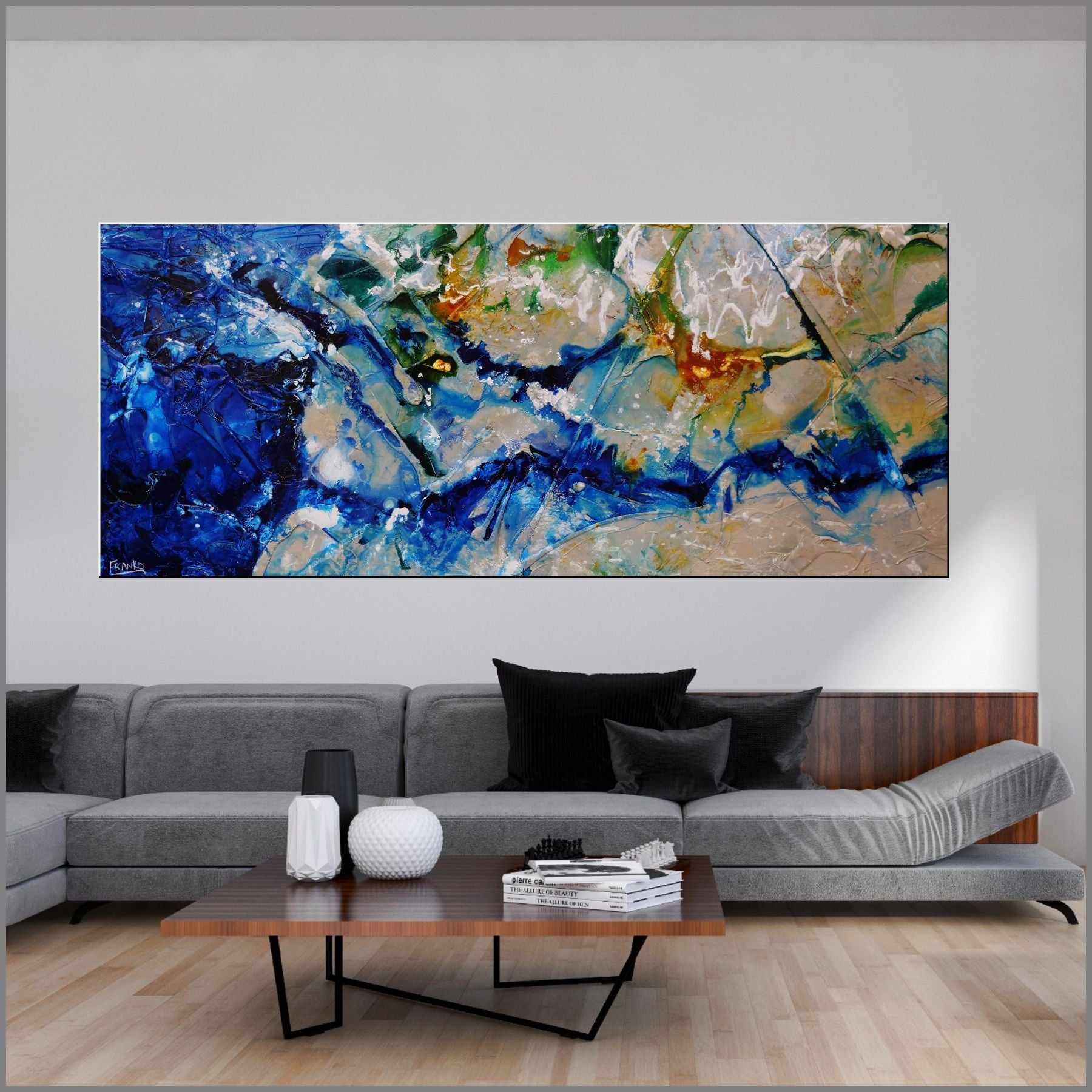 Natures Bloom 240cm x 100cm Blue Grey Green Textured Abstract Painting (SOLD)-Abstract-[Franko_Artist]-[Australian_artist]-[Gold_Coast]-[Brisbane]-[modern]-[contemporary]-[original]-[Large_artwork]-[The_Block]-[Dream_Homes]-[ideas]-[Grand_Designs]-[Art_Lover]-Franklin Art Studio
