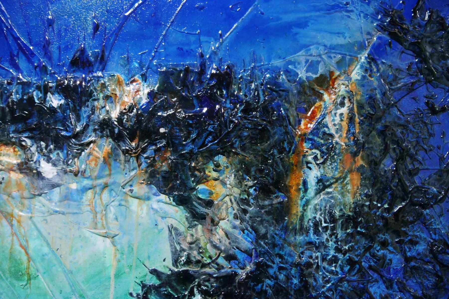 Natures Calling 240cm x 100cm Blue Green Textured Abstract Painting (SOLD)