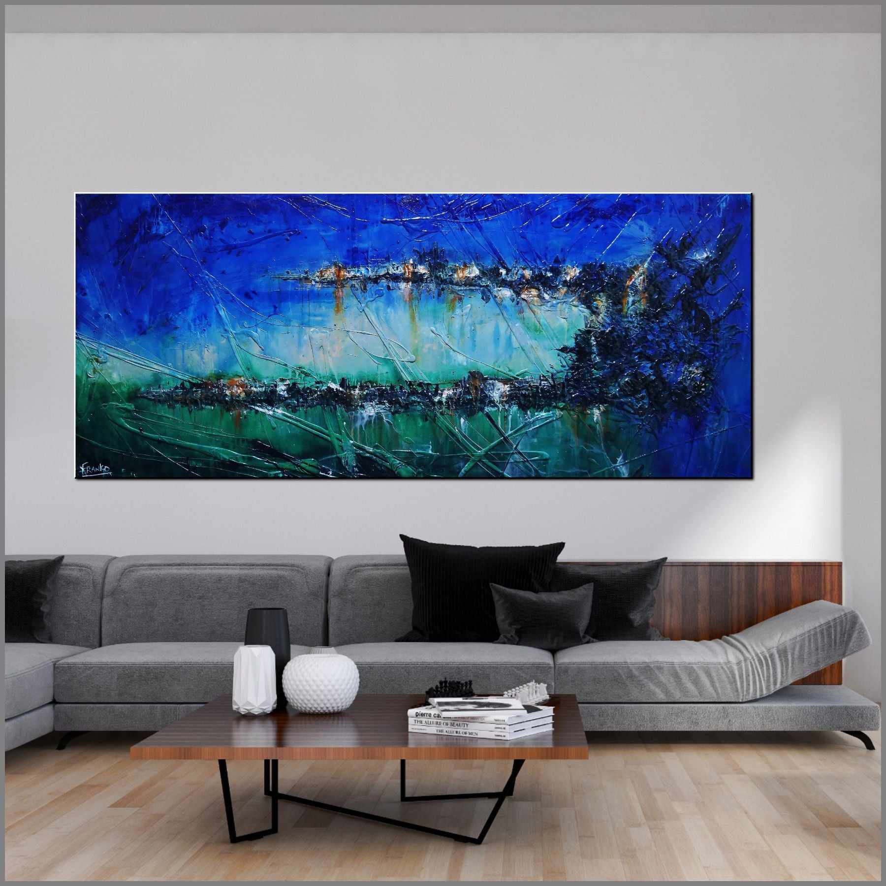 Natures Calling 240cm x 100cm Blue Green Textured Abstract Painting (SOLD)-Abstract-[Franko_Artist]-[Australian_artist]-[Gold_Coast]-[Brisbane]-[modern]-[contemporary]-[original]-[Large_artwork]-[The_Block]-[Dream_Homes]-[ideas]-[Grand_Designs]-[Art_Lover]-Franklin Art Studio