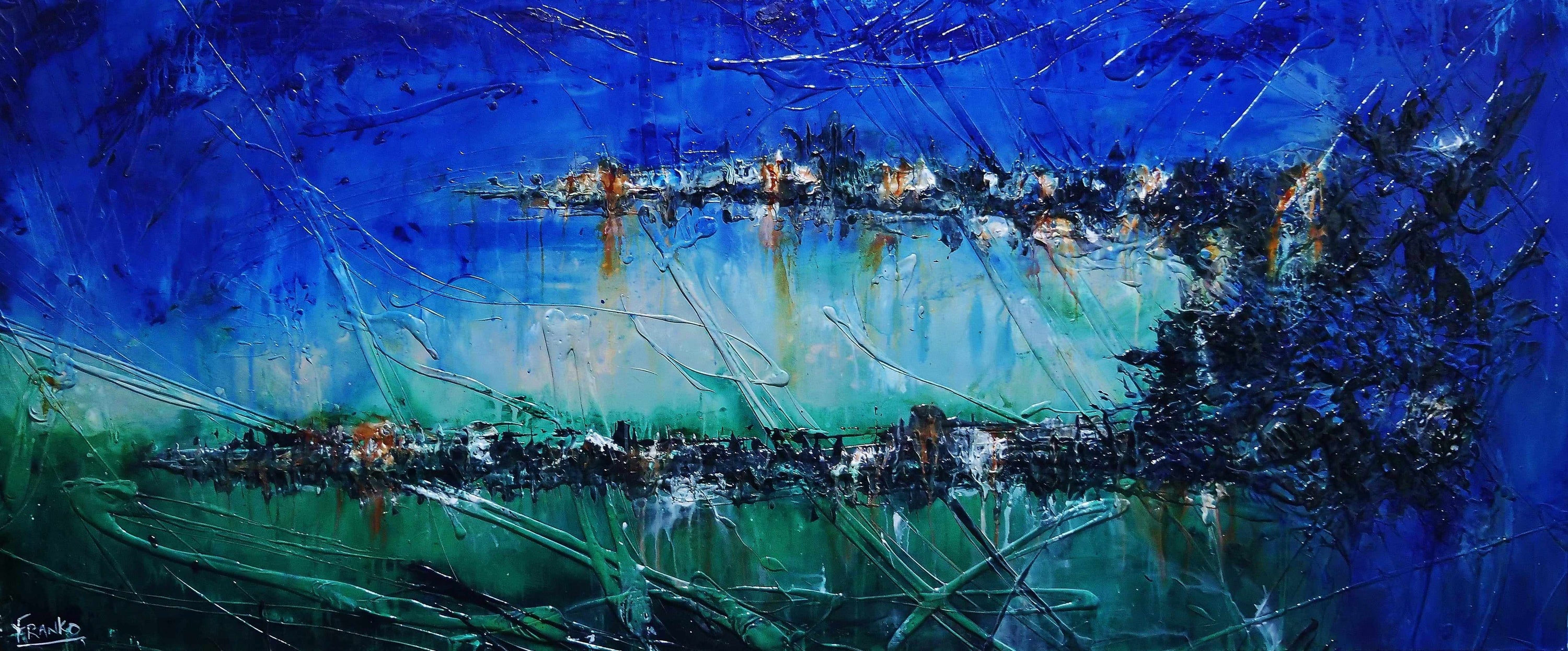 Natures Calling 240cm x 100cm Blue Green Textured Abstract Painting (SOLD)-Abstract-[Franko_Artist]-[Australian_artist]-[Gold_Coast]-[Brisbane]-[modern]-[contemporary]-[original]-[Large_artwork]-Franklin Art Studio
