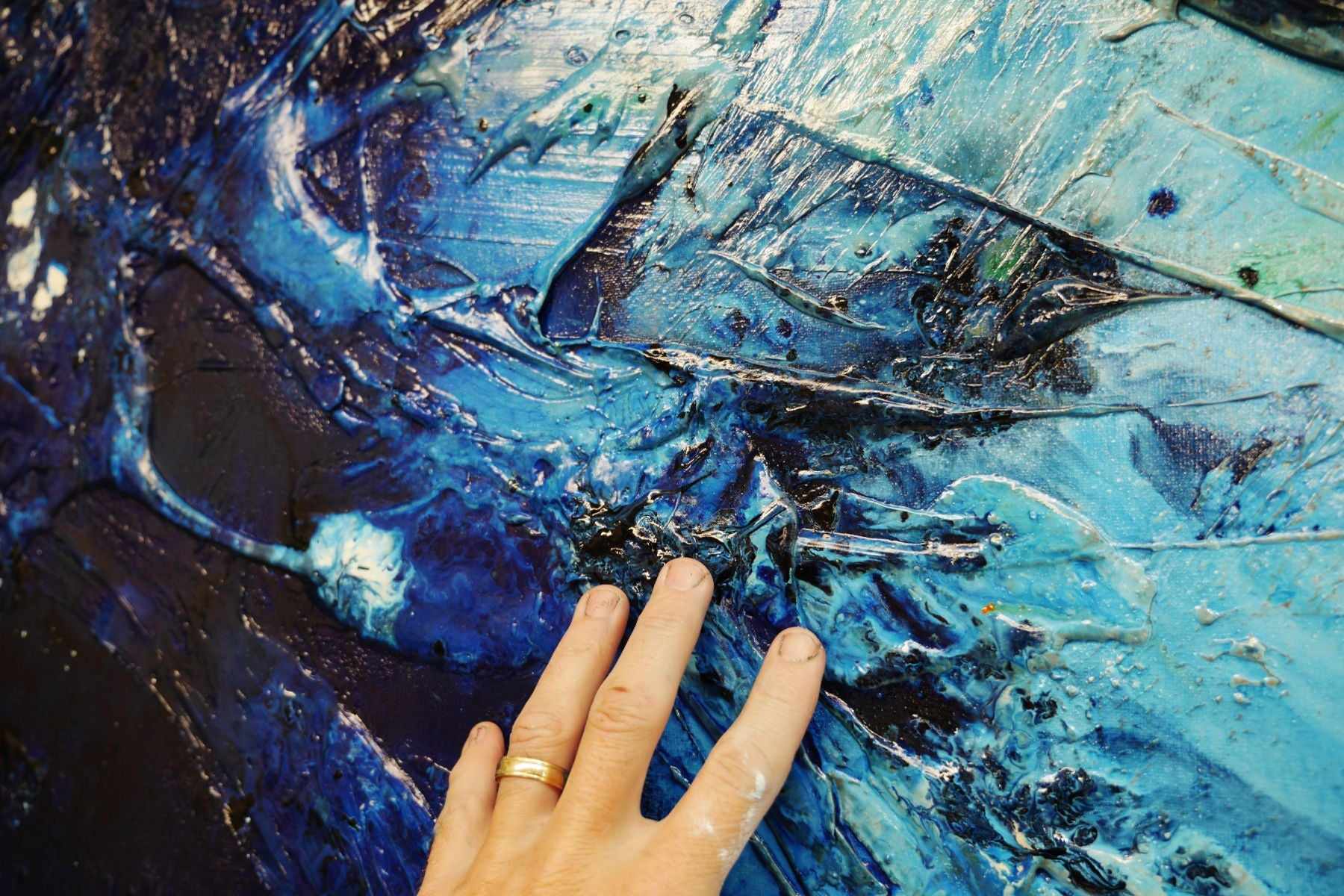 Natures Class 240cm x 100cm Blue White Green Textured Abstract Painting (SOLD)
