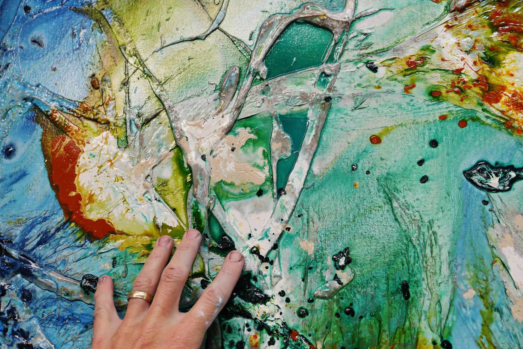 Natures Class 240cm x 100cm Blue White Green Textured Abstract Painting (SOLD)-Abstract-[Franko]-[Artist]-[Australia]-[Painting]-Franklin Art Studio