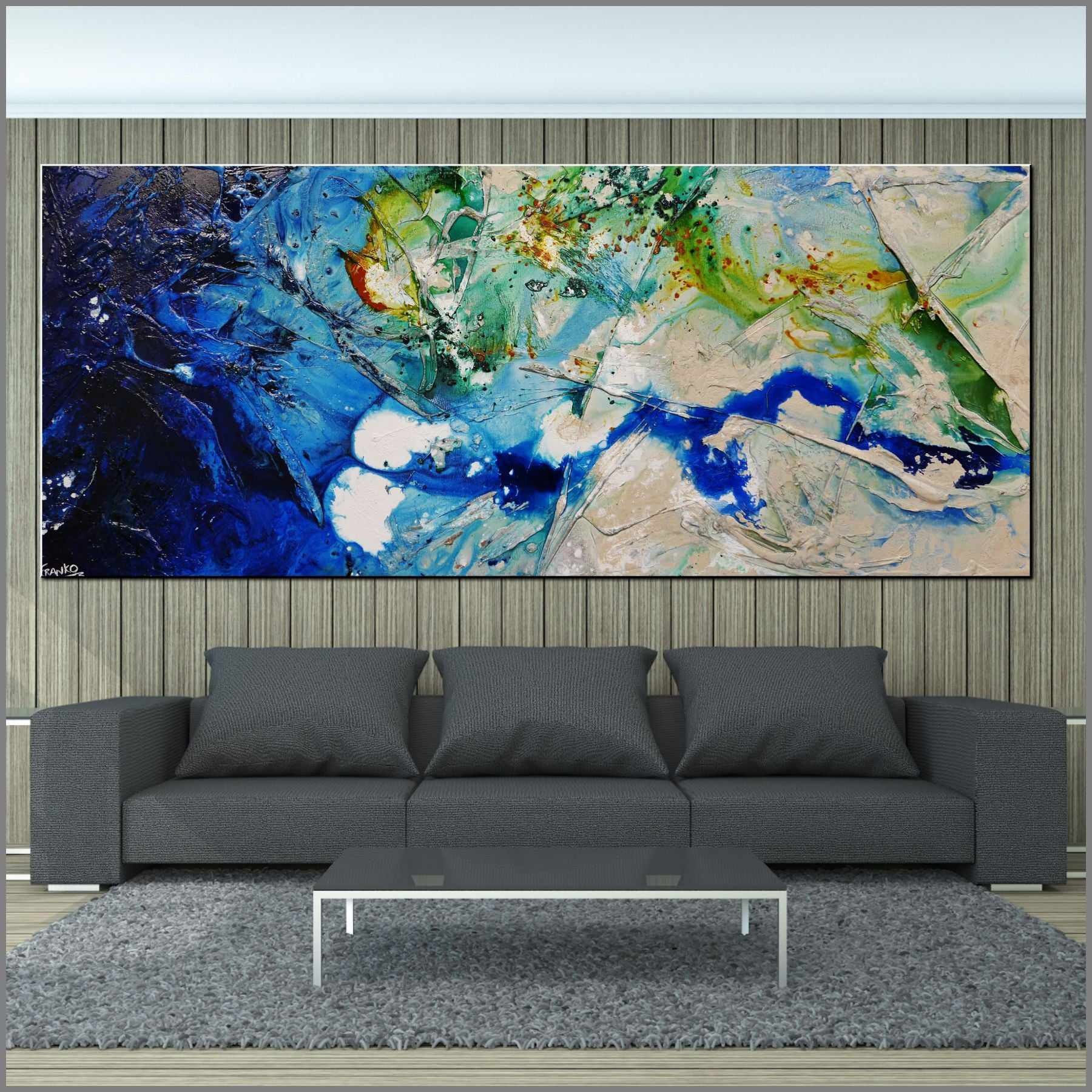 Natures Class 240cm x 100cm Blue White Green Textured Abstract Painting (SOLD)-Abstract-[Franko_Artist]-[Australian_artist]-[Gold_Coast]-[Brisbane]-[modern]-[contemporary]-[original]-[Large_artwork]-[The_Block]-[Dream_Homes]-[ideas]-[Grand_Designs]-[Art_Lover]-Franklin Art Studio