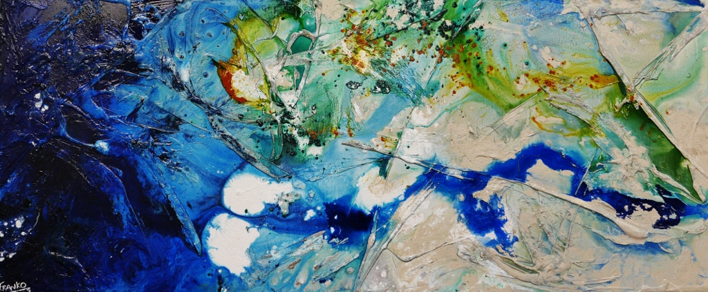 Natures Class 240cm x 100cm Blue White Green Textured Abstract Painting (SOLD)-Abstract-[Franko_Artist]-[Australian_artist]-[Gold_Coast]-[Brisbane]-[modern]-[contemporary]-[original]-[Large_artwork]-Franklin Art Studio