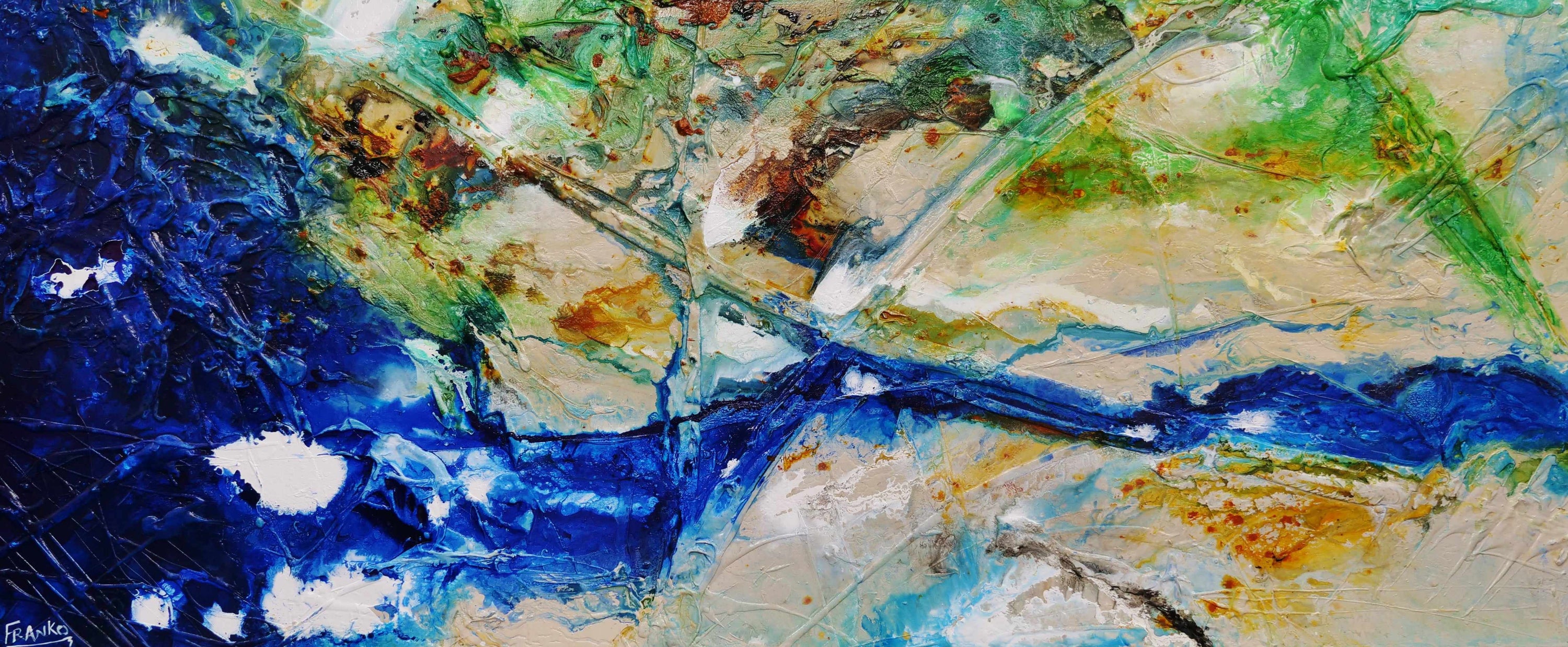 Natures Essence 240cm x 100cm Blue Cream Green Textured Abstract Painting (SOLD)-Abstract-[Franko_Artist]-[Australian_artist]-[Gold_Coast]-[Brisbane]-[modern]-[contemporary]-[original]-[Large_artwork]-Franklin Art Studio