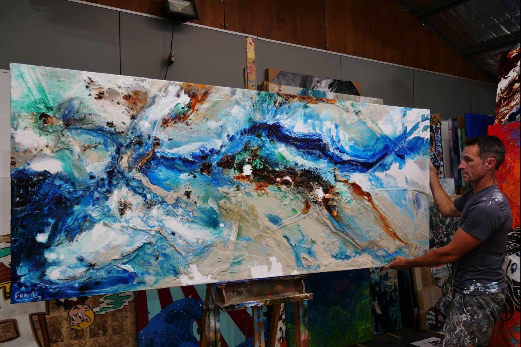 Natures Grace 240cm x 100cm Blue Cream Oxide Textured Abstract Painting (SOLD)-Abstract-[Franko_Artist]-[The_Block]-[Dream_Homes]-[ideas]- [Grand_Designs]-Franklin Art Studio