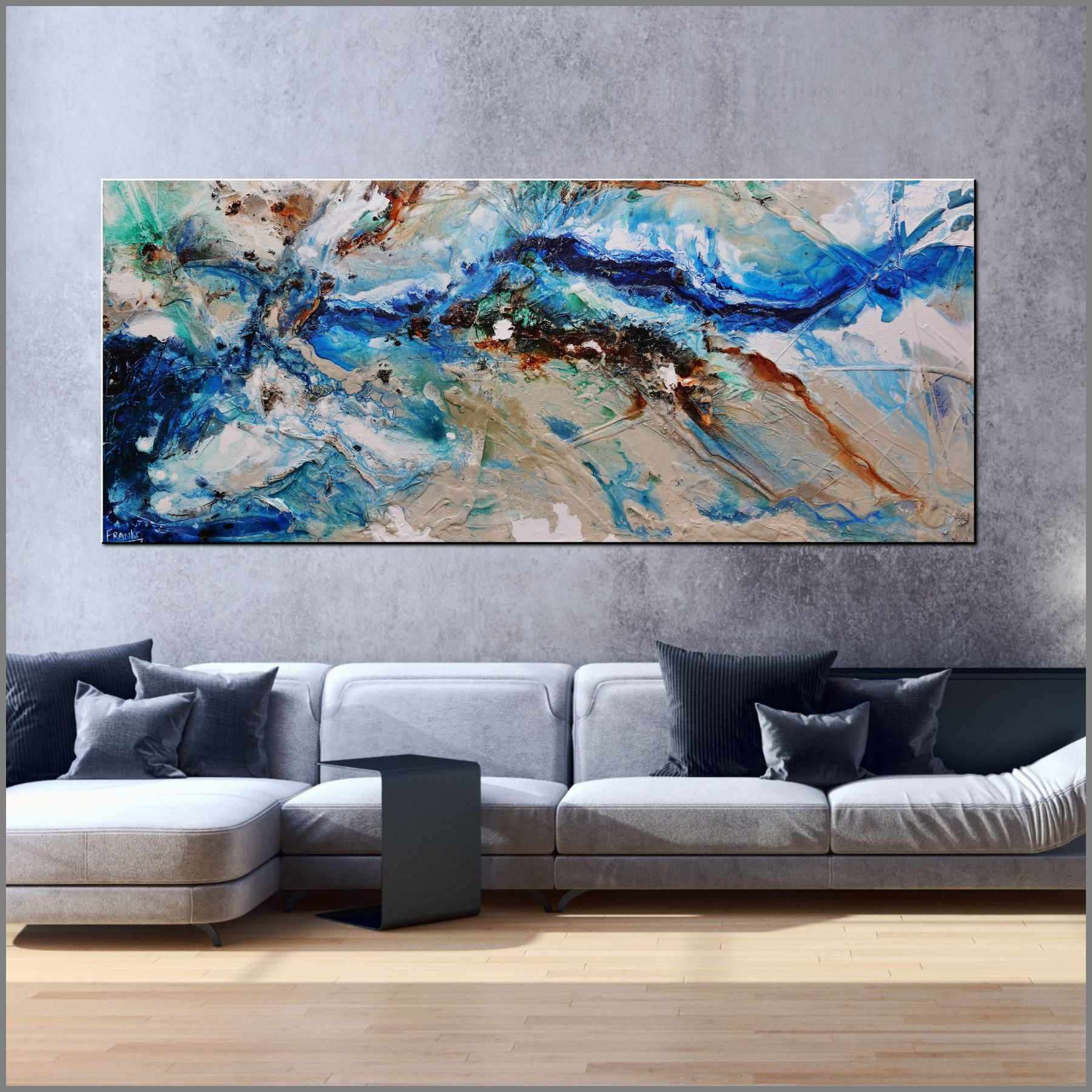 Natures Grace 240cm x 100cm Blue Cream Oxide Textured Abstract Painting (SOLD)-Abstract-[Franko_Artist]-[Australian_artist]-[Gold_Coast]-[Brisbane]-[modern]-[contemporary]-[original]-[Large_artwork]-[The_Block]-[Dream_Homes]-[ideas]-[Grand_Designs]-[Art_Lover]-Franklin Art Studio