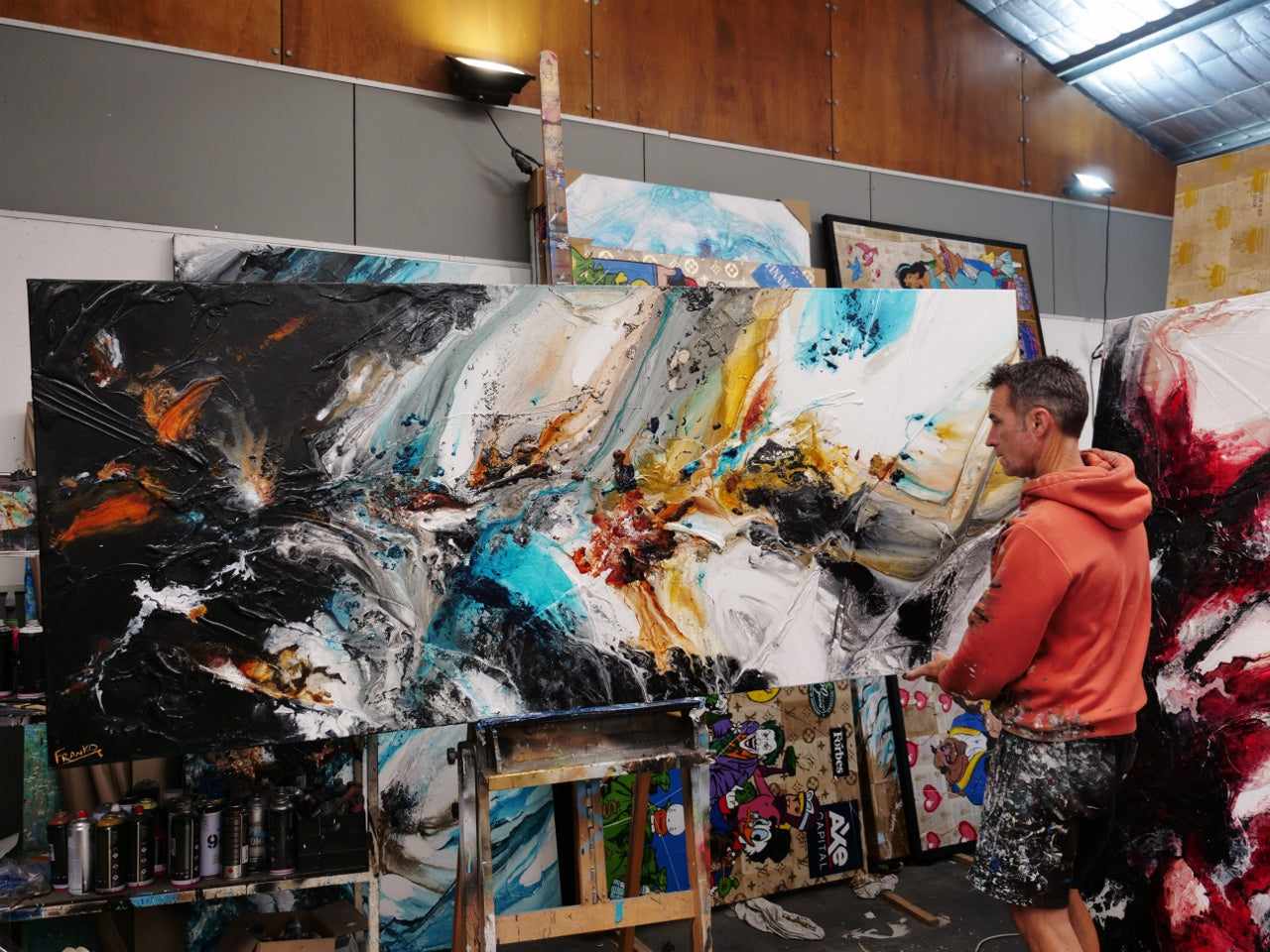 update alt-text with template Natures Potion 240cm x 100cm Black White Teal Sienna Textured Abstract Painting (SOLD)-Abstract-[Franko_Artist]-[The_Block]-[Dream_Homes]-[ideas]- [Grand_Designs]-Franklin Art Studio
