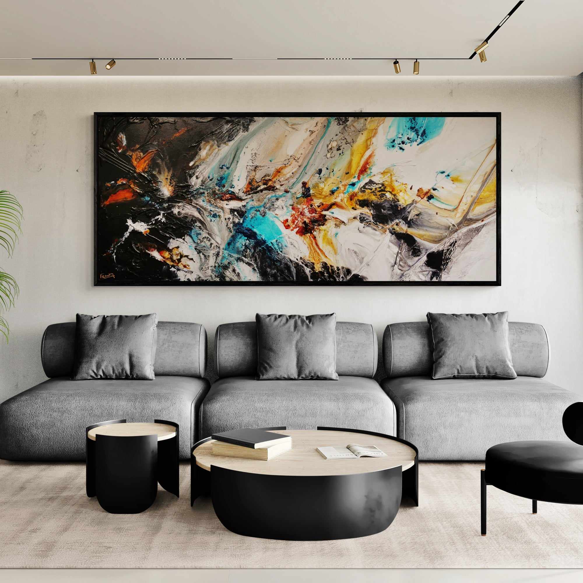 Natures Potion 240cm x 100cm Black White Teal Sienna Textured Abstract Painting (SOLD)-Abstract-[Franko_Artist]-[Australian_artist]-[Gold_Coast]-[Brisbane]-[modern]-[contemporary]-[original]-[Large_artwork]-[The_Block]-[Dream_Homes]-[ideas]-[Grand_Designs]-[Art_Lover]-Franklin Art Studio