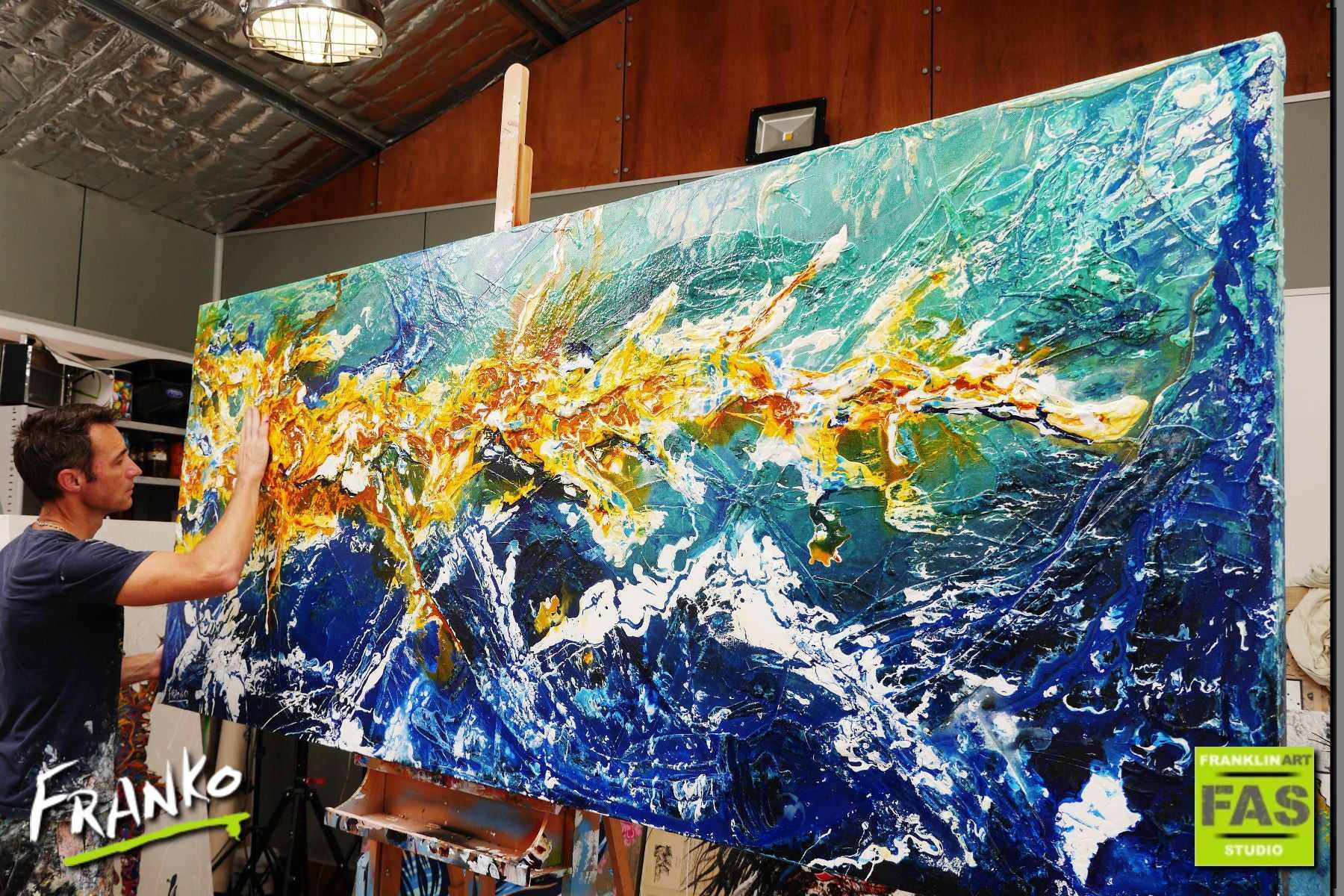 Natures Reserve 240cm x 100cm Blue Sienna Abstract Painting (SOLD)-Abstract-[Franko_Artist]-[The_Block]-[Dream_Homes]-[ideas]- [Grand_Designs]-Franklin Art Studio