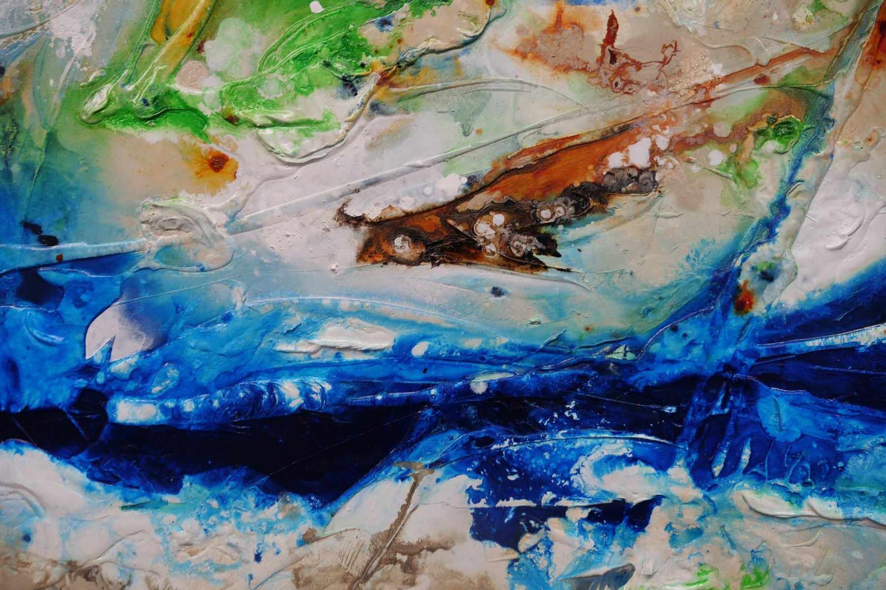 Natures Sugar 240cm x 100cm Green Cream Blue Textured Abstract Painting (SOLD)