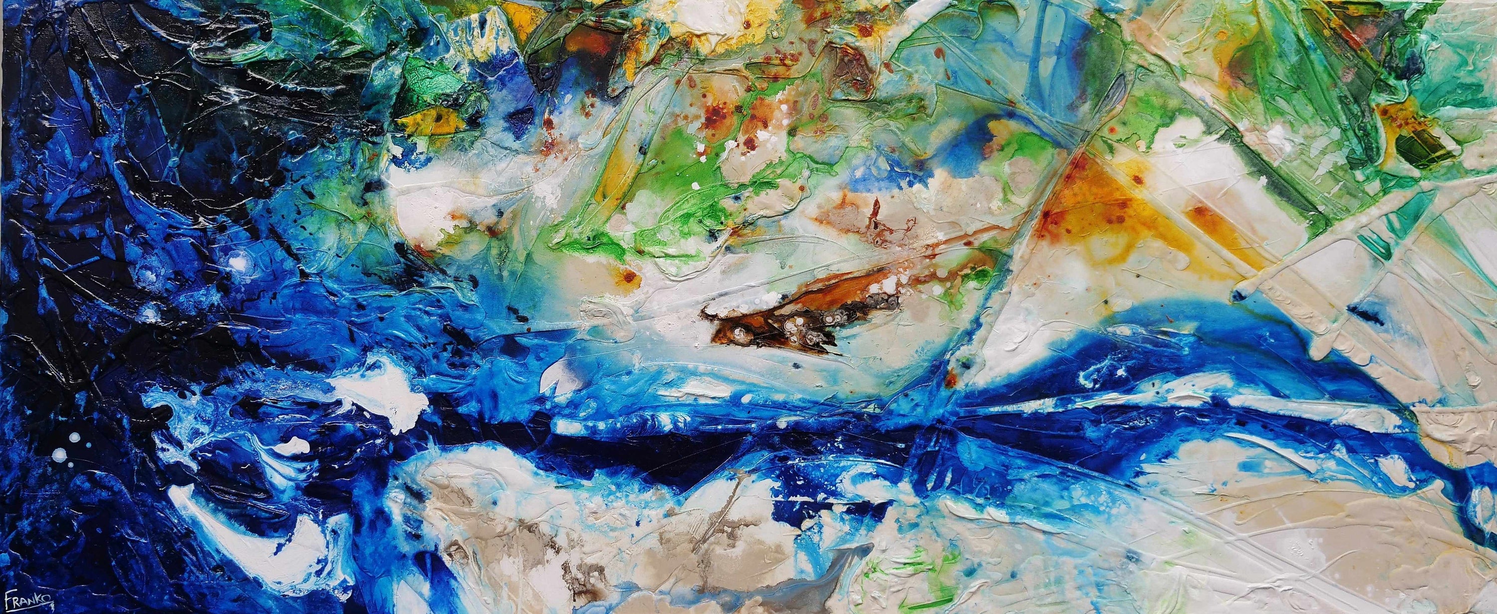 Natures Sugar 240cm x 100cm Green Cream Blue Textured Abstract Painting (SOLD)-Abstract-[Franko_Artist]-[Australian_artist]-[Gold_Coast]-[Brisbane]-[modern]-[contemporary]-[original]-[Large_artwork]-Franklin Art Studio