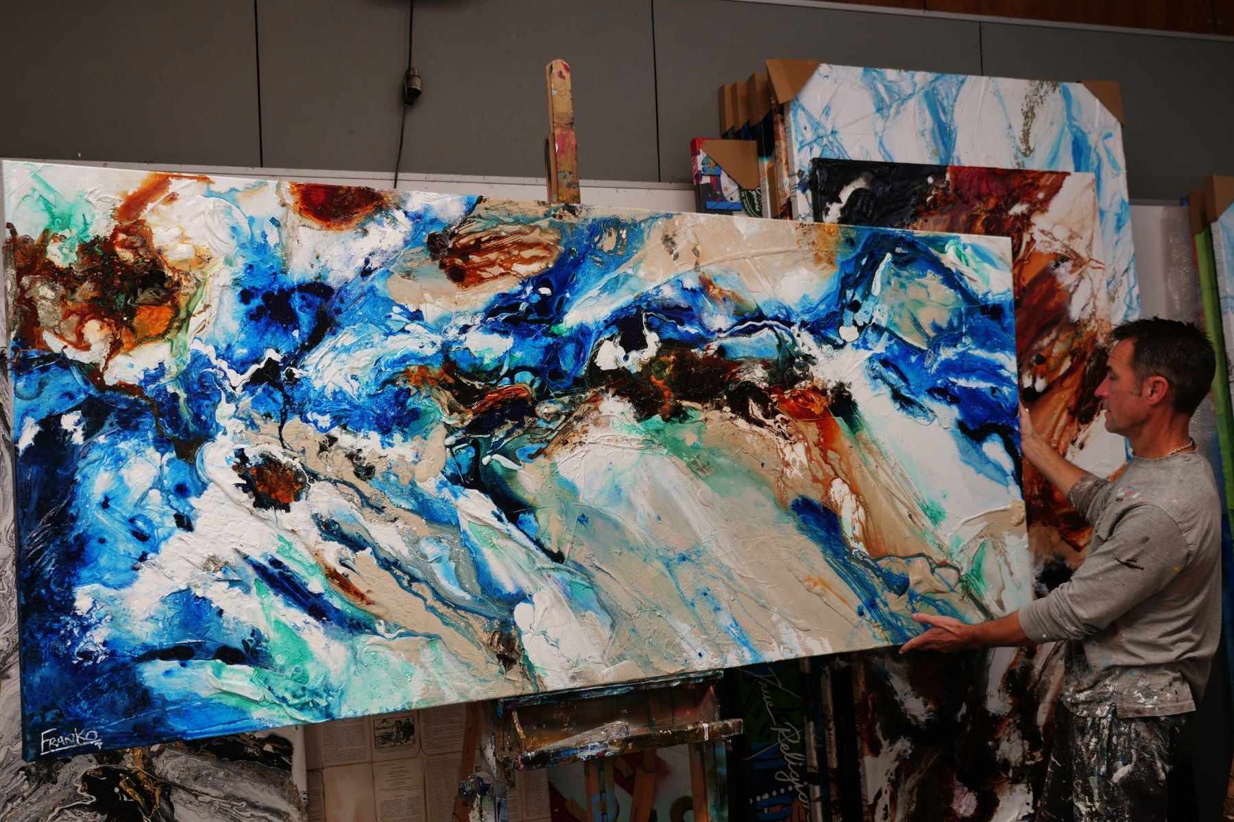 update alt-text with template Natures Vice 240cm x 100cm Blue Cream Textured Abstract Painting (SOLD)-Abstract-[Franko_Artist]-[The_Block]-[Dream_Homes]-[ideas]- [Grand_Designs]-Franklin Art Studio