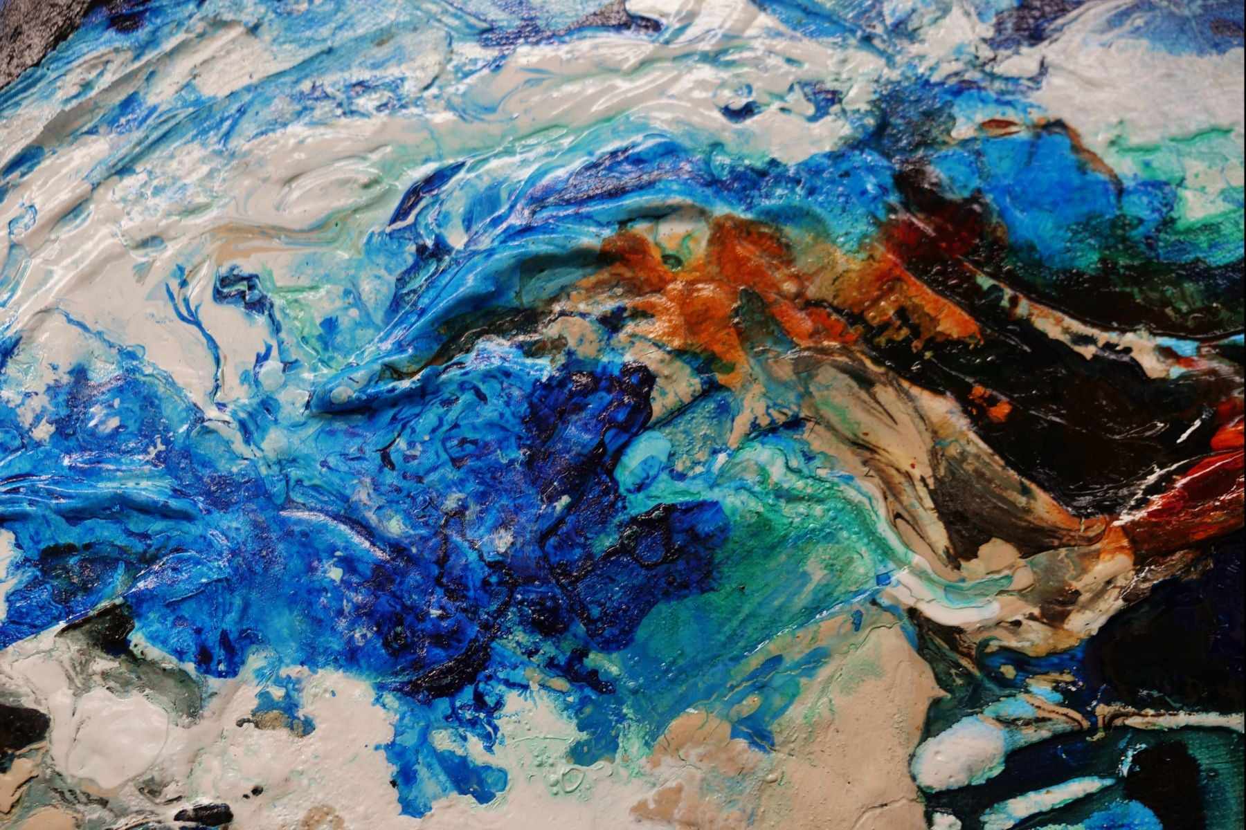 Natures Vice 240cm x 100cm Blue Cream Textured Abstract Painting (SOLD)