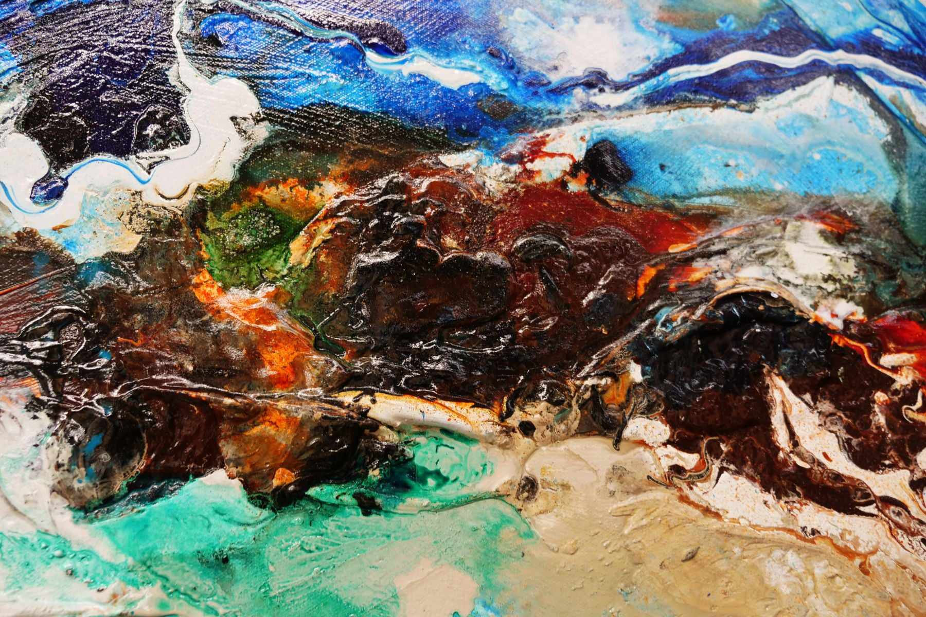 Natures Vice 240cm x 100cm Blue Cream Textured Abstract Painting (SOLD)-Abstract-[Franko]-[Artist]-[Australia]-[Painting]-Franklin Art Studio