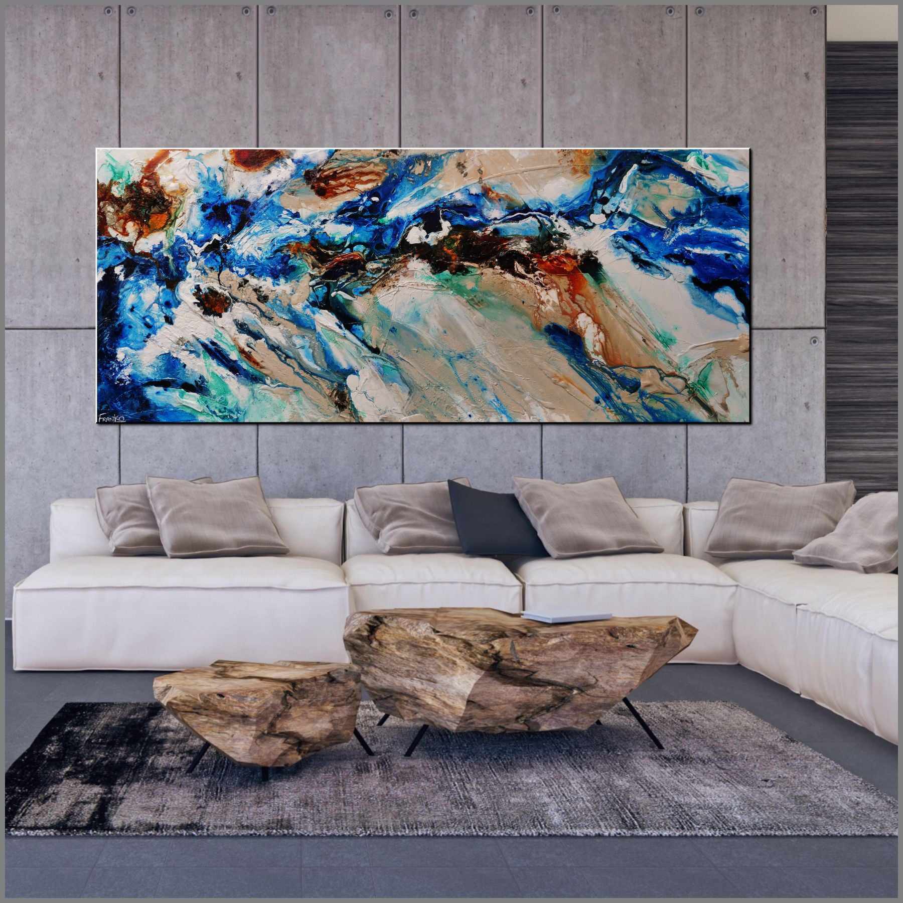 Natures Vice 240cm x 100cm Blue Cream Textured Abstract Painting (SOLD)-Abstract-[Franko_Artist]-[Australian_artist]-[Gold_Coast]-[Brisbane]-[modern]-[contemporary]-[original]-[Large_artwork]-[The_Block]-[Dream_Homes]-[ideas]-[Grand_Designs]-[Art_Lover]-Franklin Art Studio