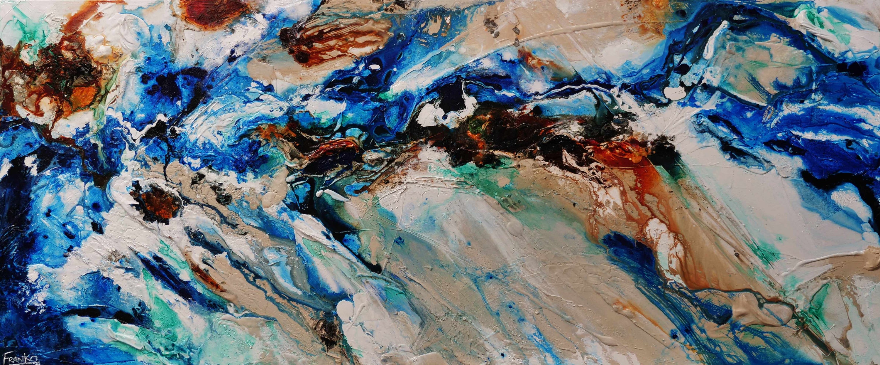 Natures Vice 240cm x 100cm Blue Cream Textured Abstract Painting (SOLD)-Abstract-[Franko_Artist]-[Australian_artist]-[Gold_Coast]-[Brisbane]-[modern]-[contemporary]-[original]-[Large_artwork]-Franklin Art Studio