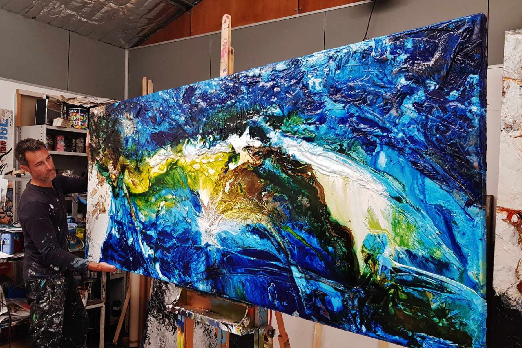 Natures Wealth 240cm x 100cm Blue Green Textured Abstract Painting (SOLD)-Abstract-[Franko_Artist]-[The_Block]-[Dream_Homes]-[ideas]- [Grand_Designs]-Franklin Art Studio