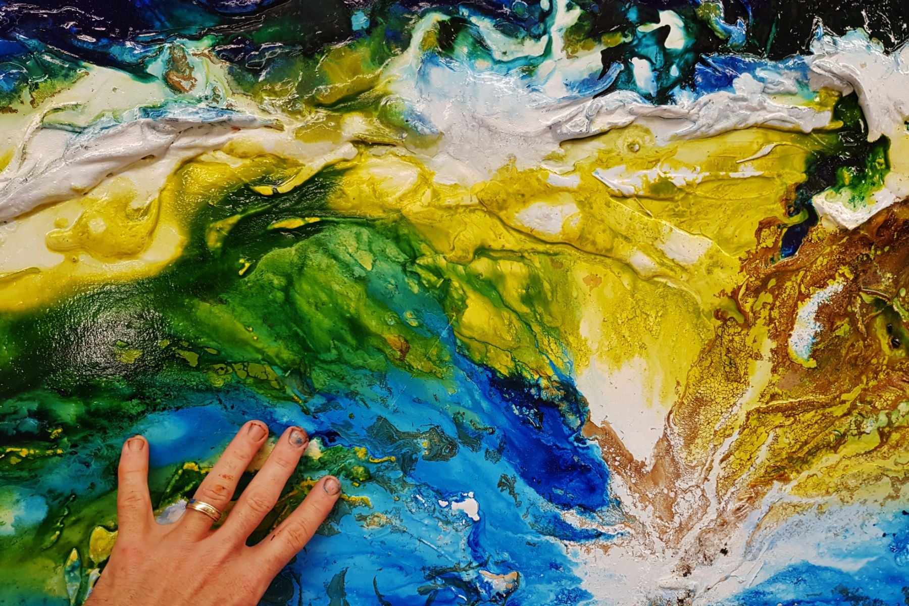 Natures Wealth 240cm x 100cm Blue Green Textured Abstract Painting (SOLD)-Abstract-[Franko]-[Artist]-[Australia]-[Painting]-Franklin Art Studio