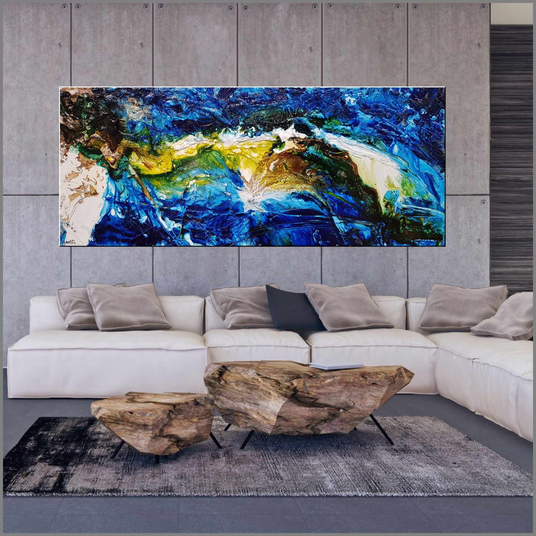 Natures Wealth 240cm x 100cm Blue Green Textured Abstract Painting (SOLD)-Abstract-[Franko_Artist]-[Australian_artist]-[Gold_Coast]-[Brisbane]-[modern]-[contemporary]-[original]-[Large_artwork]-[The_Block]-[Dream_Homes]-[ideas]-[Grand_Designs]-[Art_Lover]-Franklin Art Studio