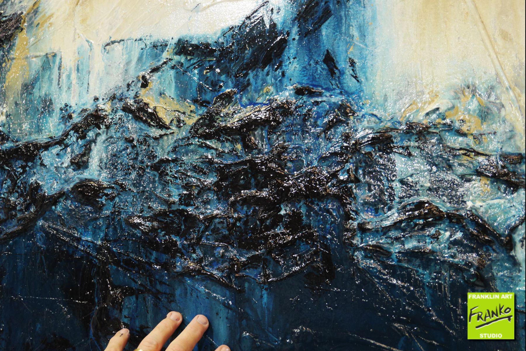 Navy After Glow 190cm x 100cm Blue Cream Textured Abstract Painting (SOLD)