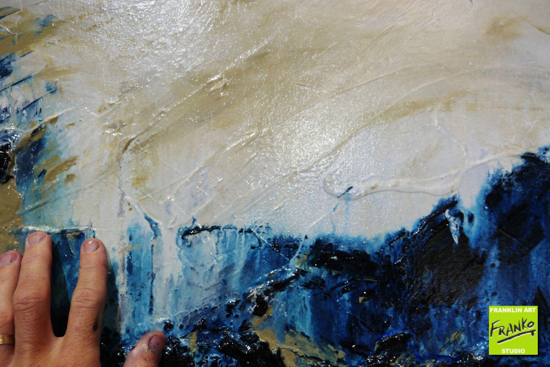 Navy After Glow 190cm x 100cm Blue Cream Textured Abstract Painting (SOLD)