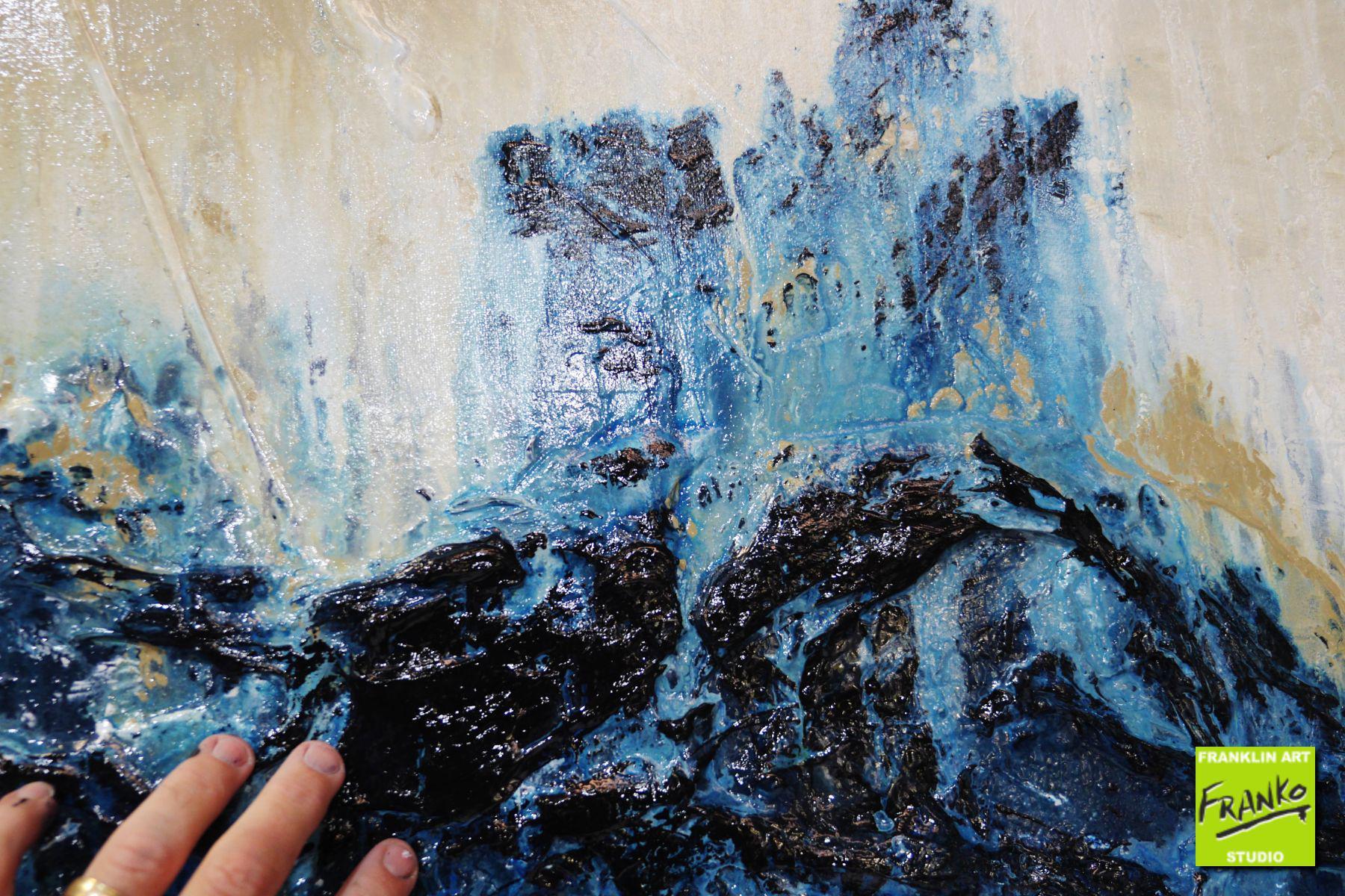 Navy After Glow 190cm x 100cm Blue Cream Textured Abstract Painting (SOLD)-Abstract-[Franko]-[Artist]-[Australia]-[Painting]-Franklin Art Studio