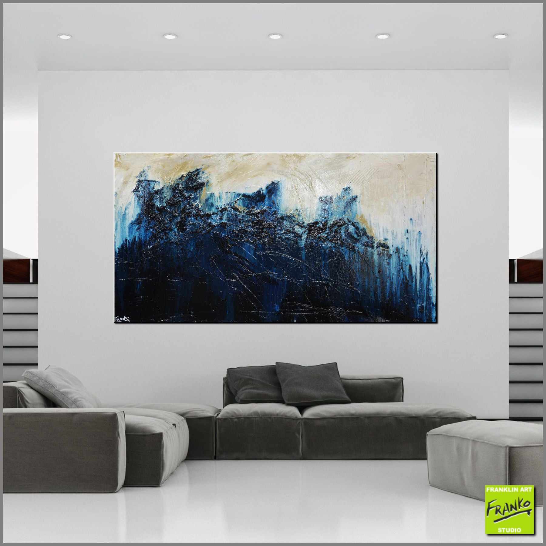 Navy After Glow 190cm x 100cm Blue Cream Textured Abstract Painting (SOLD)-Abstract-[Franko_Artist]-[Australian_artist]-[Gold_Coast]-[Brisbane]-[modern]-[contemporary]-[original]-[Large_artwork]-[The_Block]-[Dream_Homes]-[ideas]-[Grand_Designs]-[Art_Lover]-Franklin Art Studio