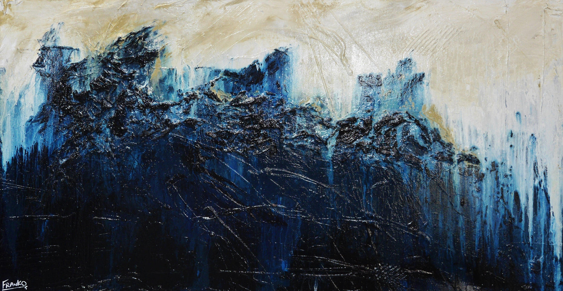 Navy After Glow 190cm x 100cm Blue Cream Textured Abstract Painting (SOLD)-Abstract-[Franko_Artist]-[Australian_artist]-[Gold_Coast]-[Brisbane]-[modern]-[contemporary]-[original]-[Large_artwork]-Franklin Art Studio