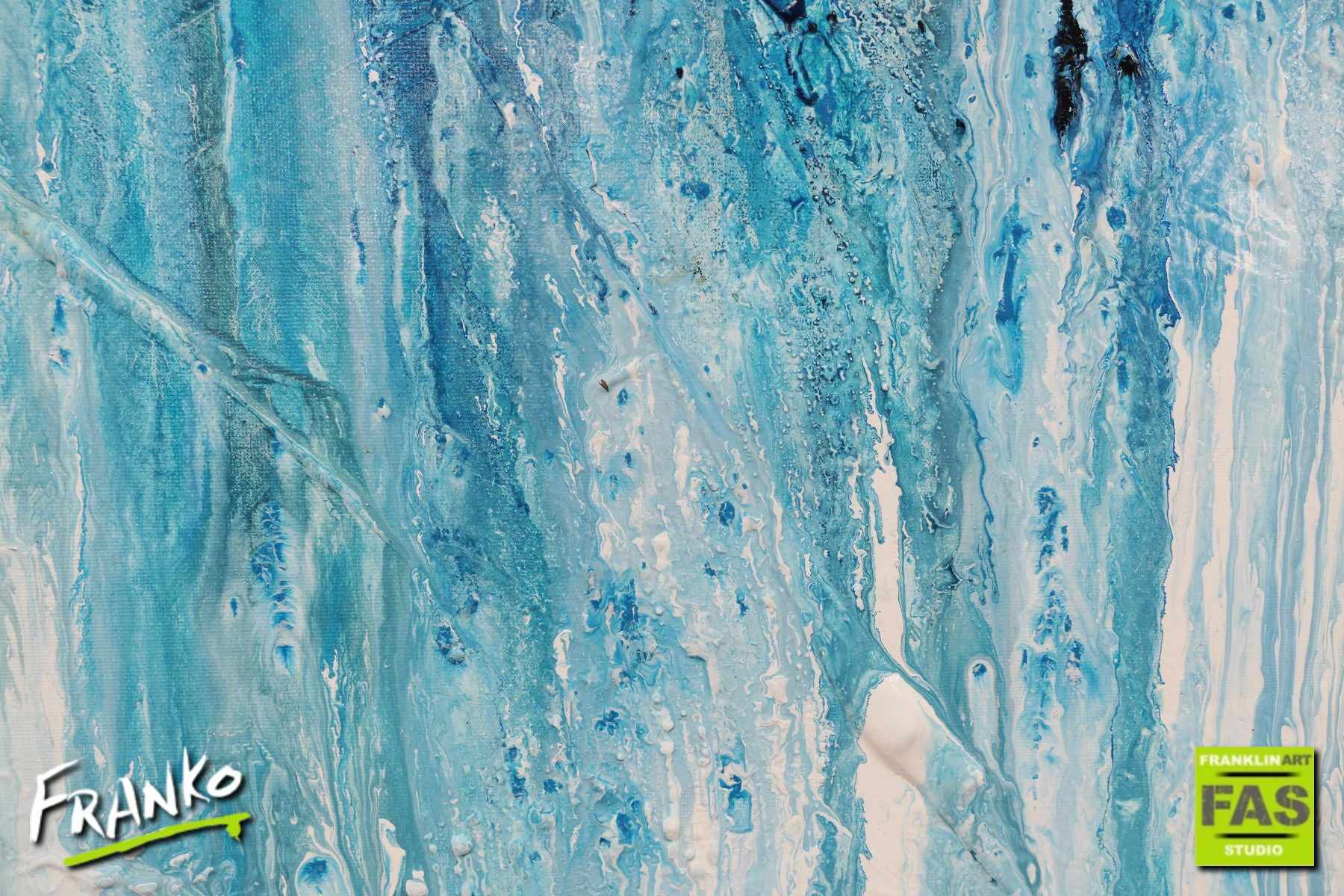 Navy & Jade 75cm x 100cm Blue White Brown Abstract Painting  (SOLD)