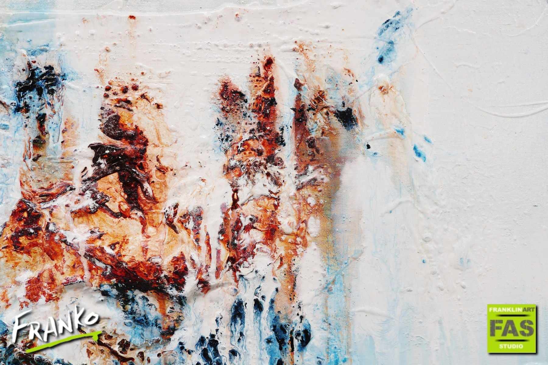 Navy & Jade 75cm x 100cm Blue White Brown Abstract Painting (SOLD)-Abstract-[Franko]-[Artist]-[Australia]-[Painting]-Franklin Art Studio