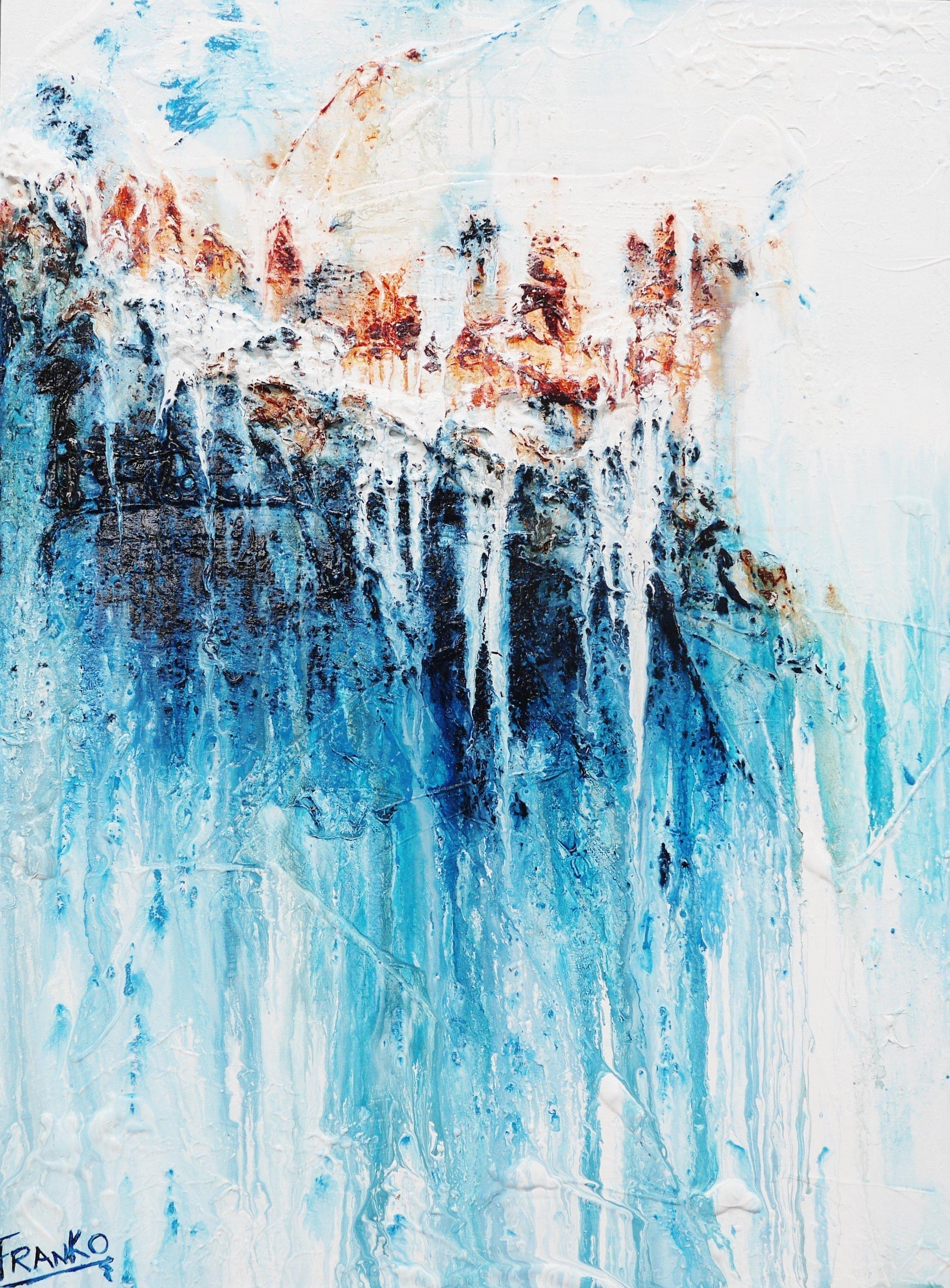 Navy & Jade 75cm x 100cm Blue White Brown Abstract Painting (SOLD)-Abstract-[Franko_Artist]-[Australian_artist]-[Gold_Coast]-[Brisbane]-[modern]-[contemporary]-[original]-[Large_artwork]-Franklin Art Studio