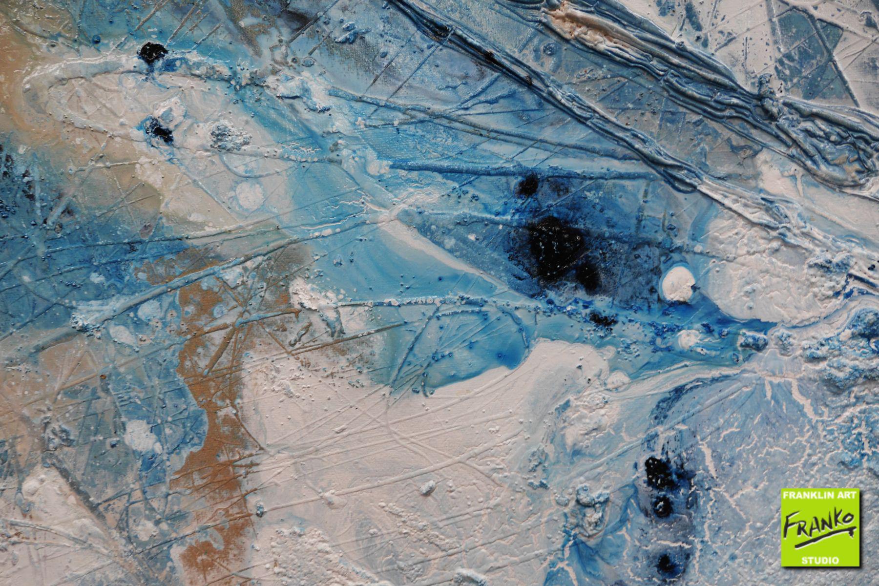 Navy Silk 120cm x 120cm White Cream Blue Textured Abstract Painting (SOLD)