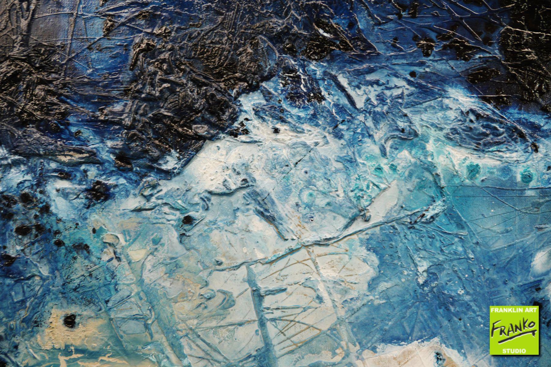 Navy Silk 120cm x 120cm White Cream Blue Textured Abstract Painting (SOLD)