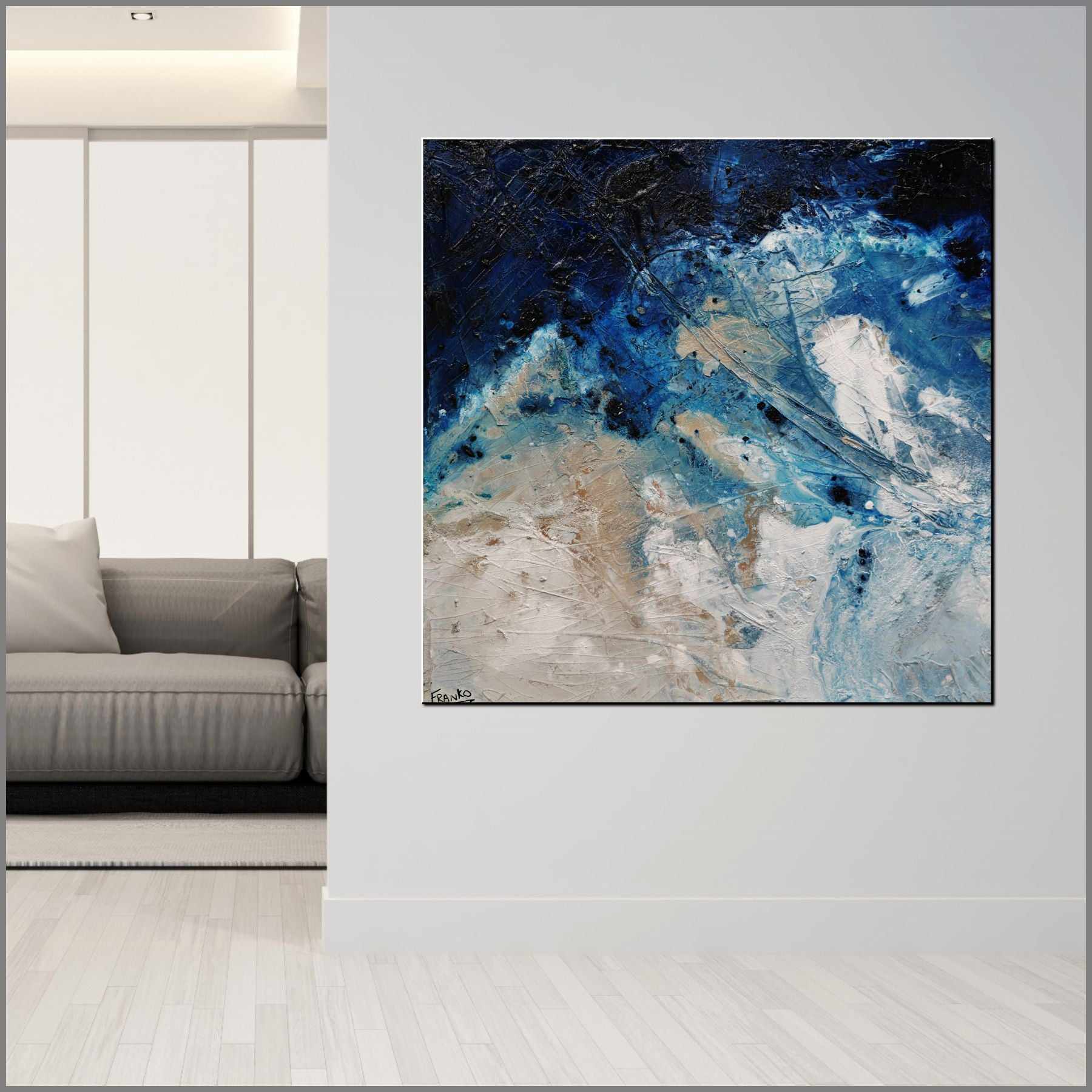 Navy Silk 120cm x 120cm White Cream Blue Textured Abstract Painting (SOLD)-Abstract-[Franko_Artist]-[Australian_artist]-[Gold_Coast]-[Brisbane]-[modern]-[contemporary]-[original]-[Large_artwork]-[The_Block]-[Dream_Homes]-[ideas]-[Grand_Designs]-[Art_Lover]-Franklin Art Studio