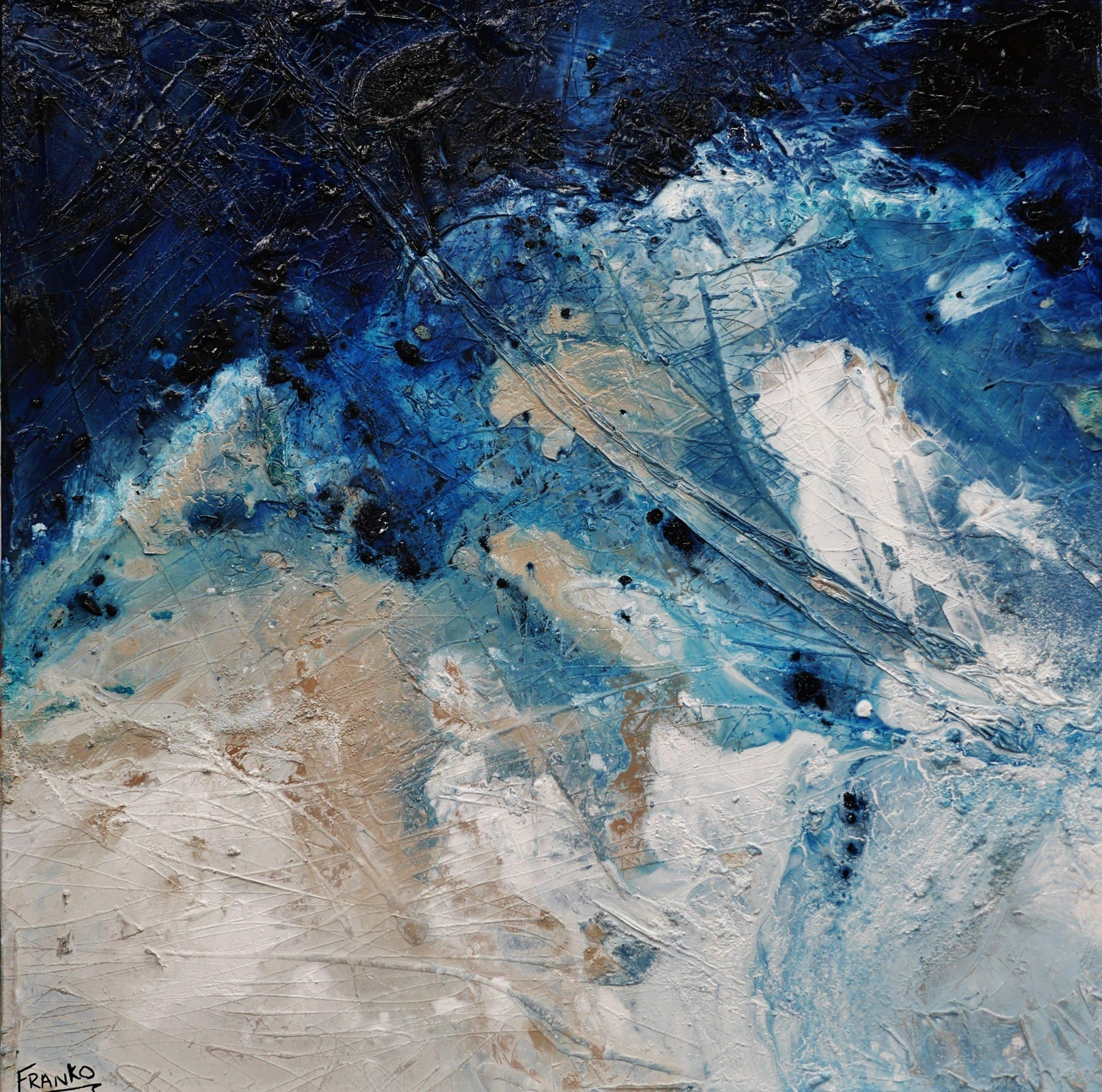 Navy Silk 120cm x 120cm White Cream Blue Textured Abstract Painting (SOLD)-Abstract-[Franko_Artist]-[Australian_artist]-[Gold_Coast]-[Brisbane]-[modern]-[contemporary]-[original]-[Large_artwork]-Franklin Art Studio