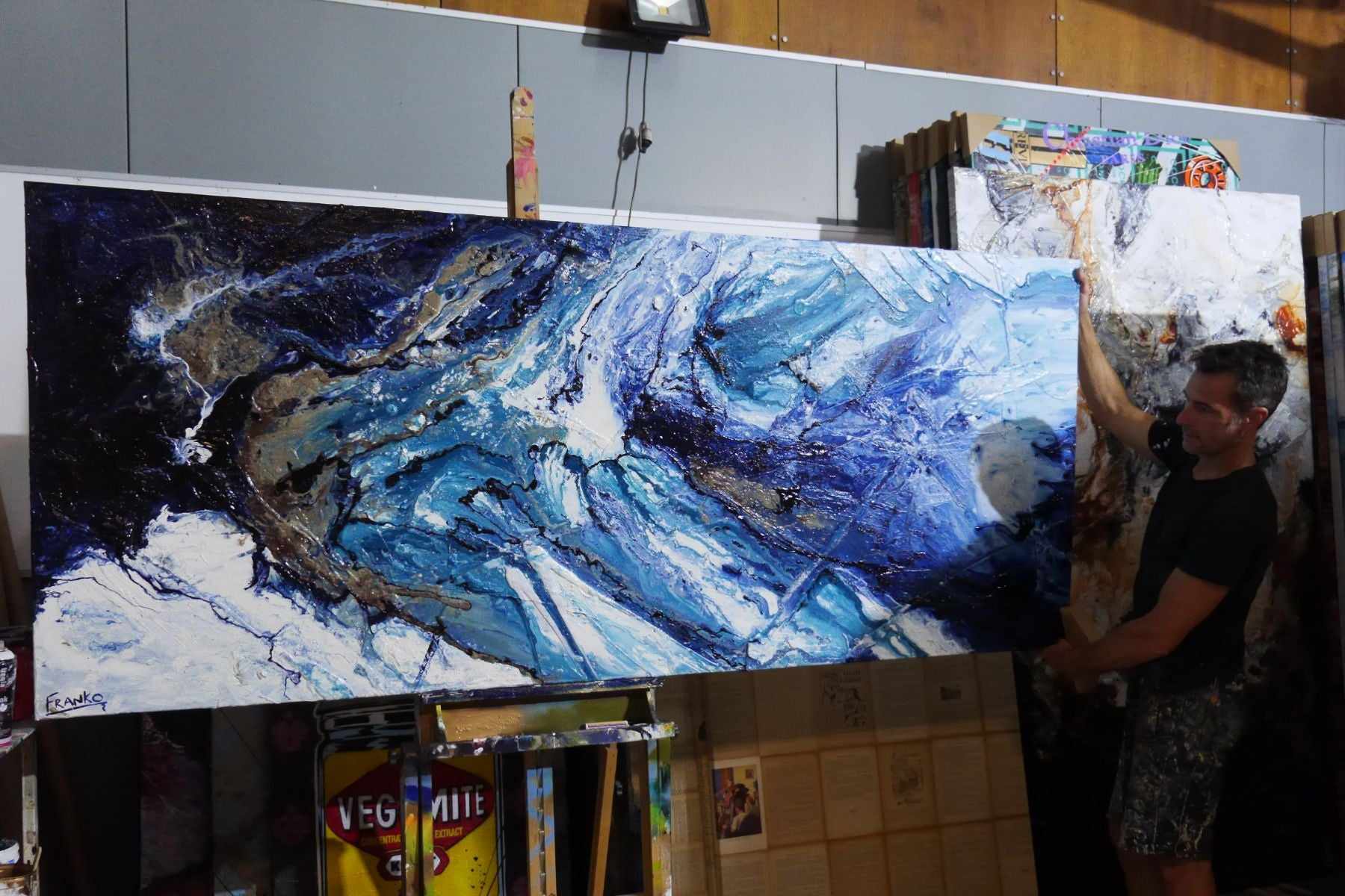 Navy Simpatico 240cm x 100cm Blue Textured Abstract Painting (SOLD)-Abstract-[Franko_Artist]-[The_Block]-[Dream_Homes]-[ideas]- [Grand_Designs]-Franklin Art Studio