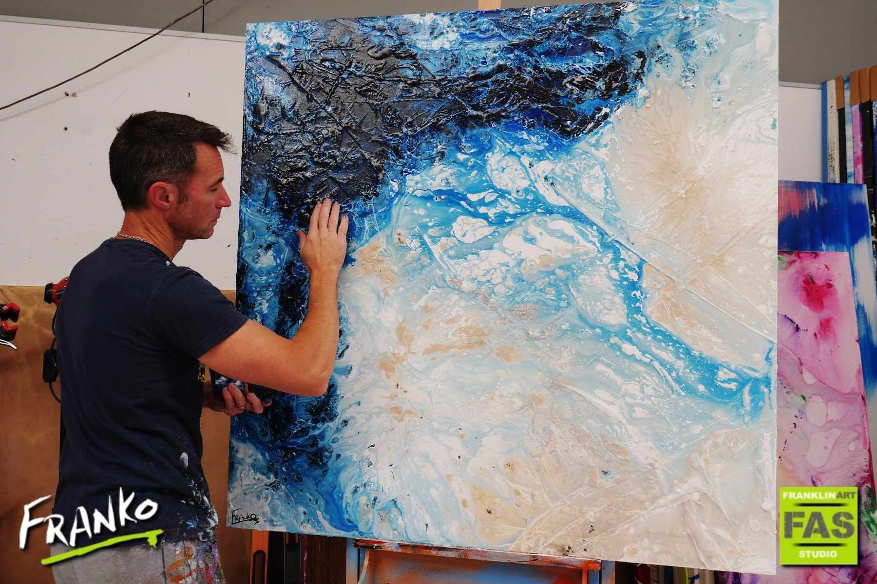 Navy Washed 120cm x 120cm White Blue Abstract Painting (SOLD)-abstract-[Franko_Artist]-[The_Block]-[Dream_Homes]-[ideas]- [Grand_Designs]-Franklin Art Studio