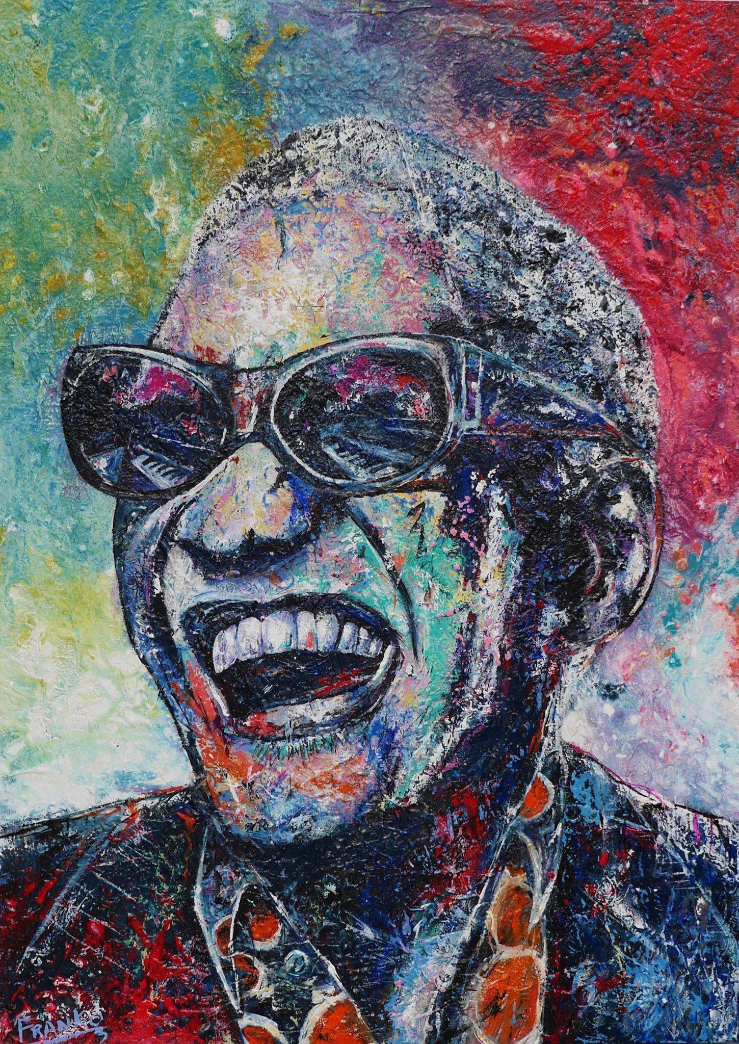 Night Time Is The Right Time 140cm x 100cm Ray Charles Painting (SOLD)-people-[Franko_Artist]-[Australian_artist]-[Gold_Coast]-[Brisbane]-[modern]-[contemporary]-[original]-[Large_artwork]-Franklin Art Studio
