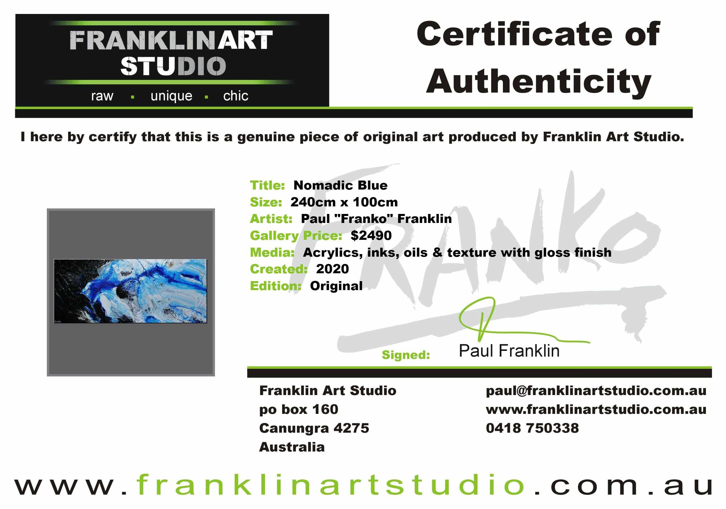 Nomadic Blue 240cm x 100cm Black Blue Textured Abstract Painting (SOLD)-Abstract-[Franko_Artist]-[The_Block]-[Dream_Homes]-[ideas]-[Grand_Designs]-[Art_Lover]-Franklin Art Studio