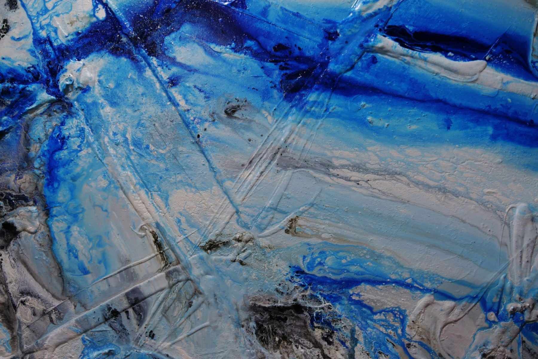 Nomadic Blue 240cm x 100cm Black Blue Textured Abstract Painting (SOLD)