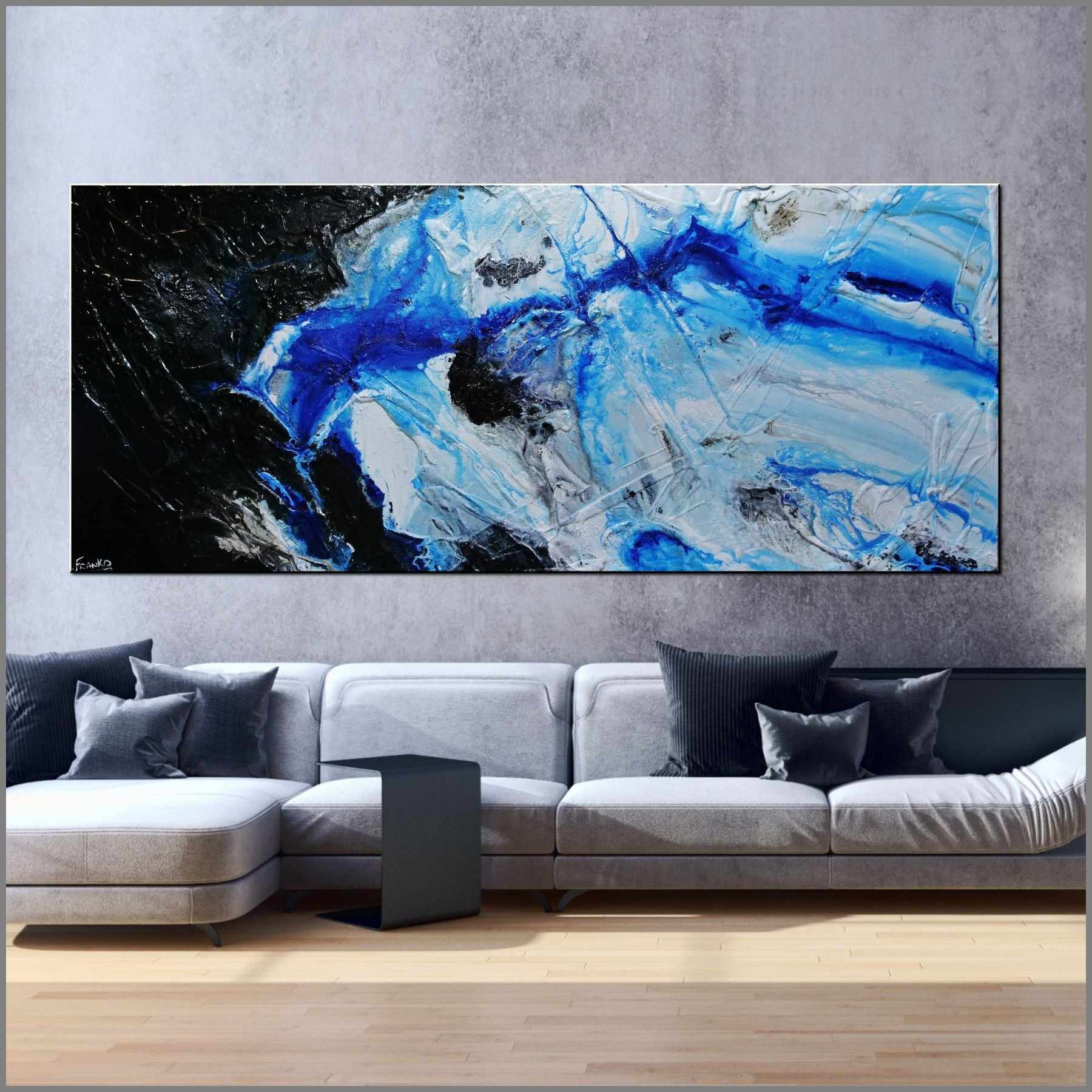 Nomadic Blue 240cm x 100cm Black Blue Textured Abstract Painting (SOLD)-Abstract-[Franko_Artist]-[Australian_artist]-[Gold_Coast]-[Brisbane]-[modern]-[contemporary]-[original]-[Large_artwork]-[The_Block]-[Dream_Homes]-[ideas]-[Grand_Designs]-[Art_Lover]-Franklin Art Studio