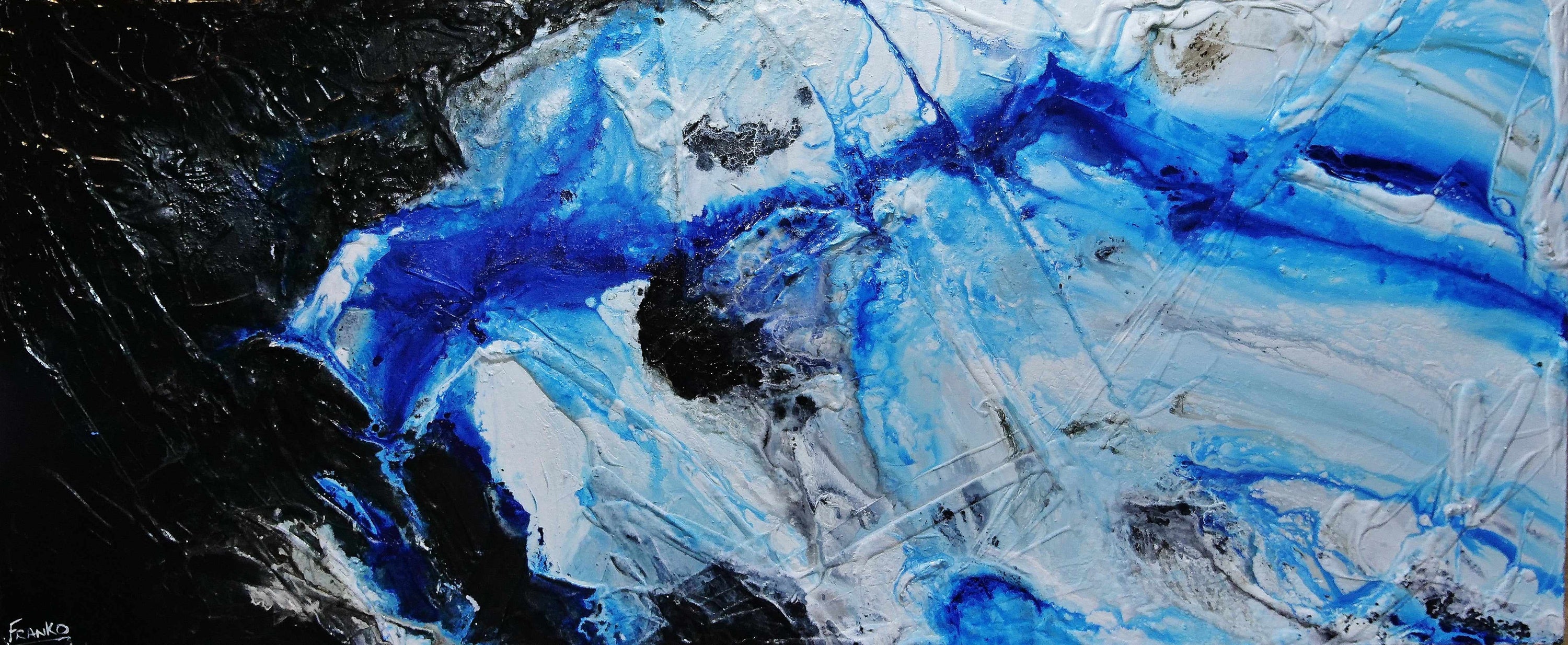 Nomadic Blue 240cm x 100cm Black Blue Textured Abstract Painting (SOLD)-Abstract-[Franko_Artist]-[Australian_artist]-[Gold_Coast]-[Brisbane]-[modern]-[contemporary]-[original]-[Large_artwork]-Franklin Art Studio