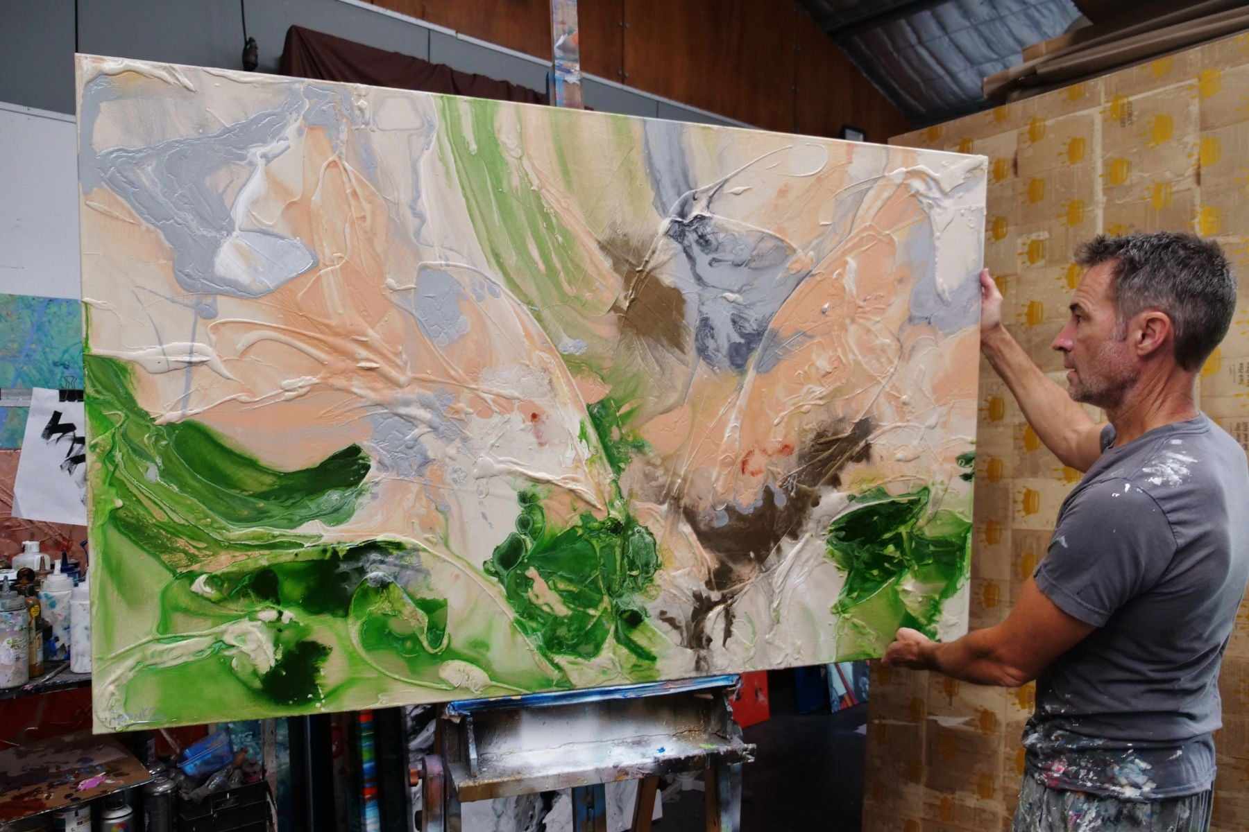 Nude By Design 160cm x 100cm Grey Green Textured Abstract Painting (SOLD)-Abstract-[Franko_Artist]-[The_Block]-[Dream_Homes]-[ideas]- [Grand_Designs]-Franklin Art Studio