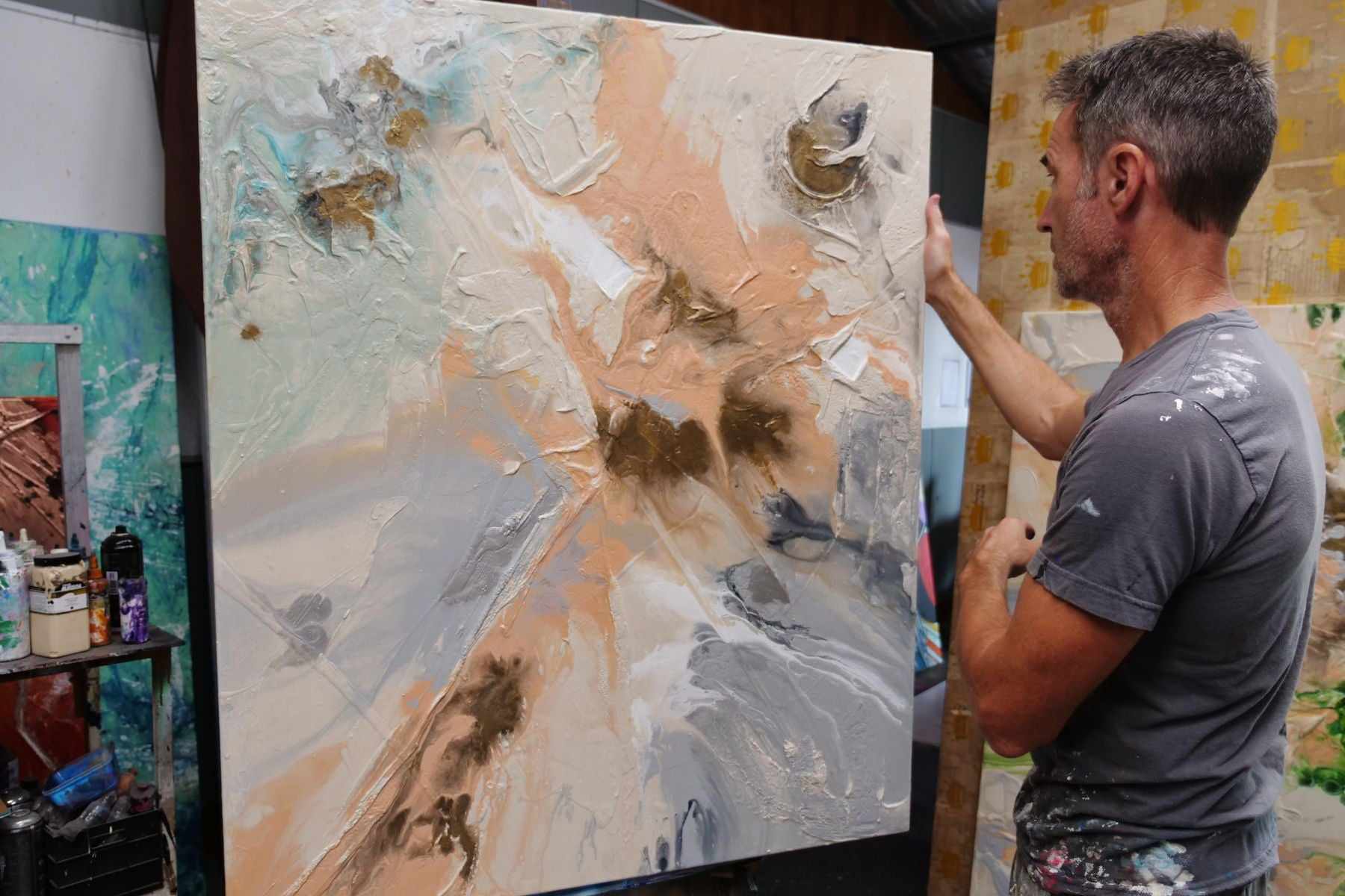 Nude Silver 120cm x 100cm Grey Pink Bronze Textured Abstract Painting (SOLD)-Abstract-[Franko_Artist]-[The_Block]-[Dream_Homes]-[ideas]- [Grand_Designs]-Franklin Art Studio